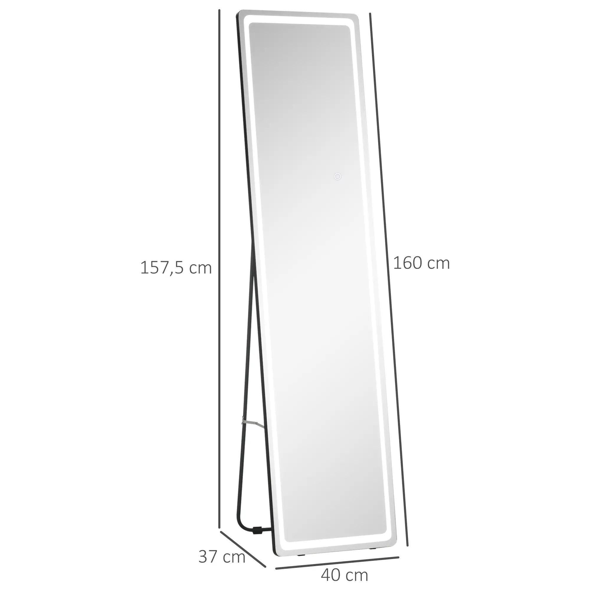 HOMCOM Standspiegel LED dimmbar 3 Lichtfarben freistehend/Wandmontage