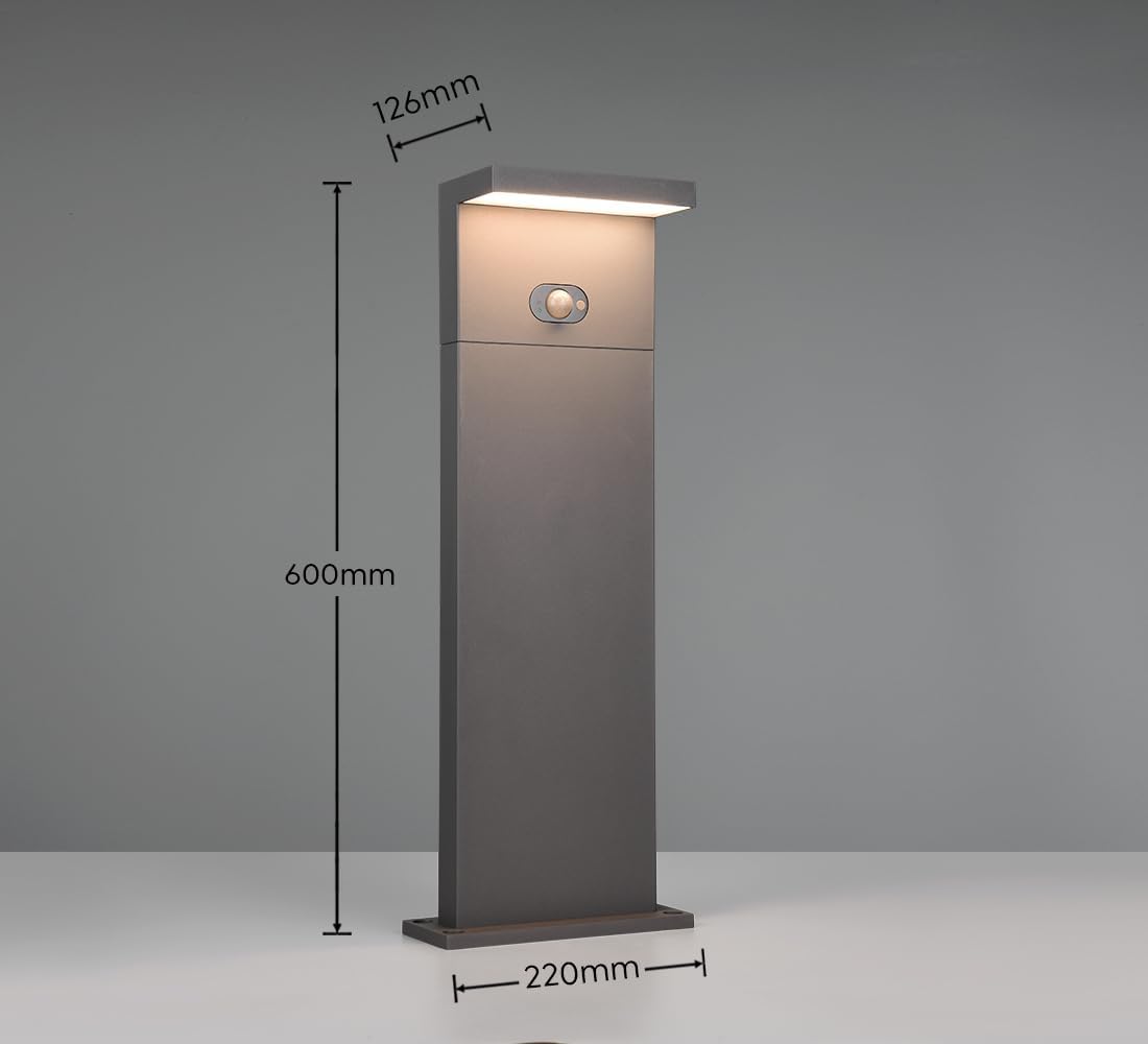 Trio Leuchten LED Außen Wegeleuchte Blyde 553569142, Aluminium Druckguss Anthrazit, 5 Watt LED, Hybrid Solar/Netzbetrieb, Dämmerungssensor, Bewegungssensor