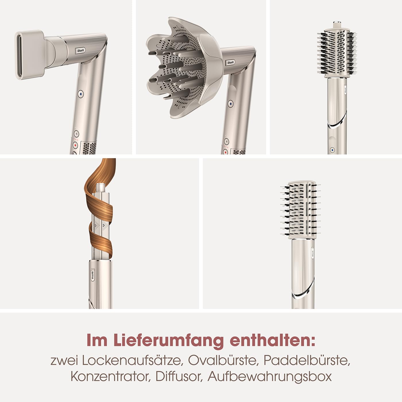 Shark FlexStyle 5-in-1 Luftstyler & Haartrockner, Auto-Wrap-Lockenaufsatz, Paddle-Bürste, Ovalbürste, Konzentrator, Diffusor, Aufbewahrungskoffer, Keine Hitzeschäden, Schwarz/Roségold, HD440EU