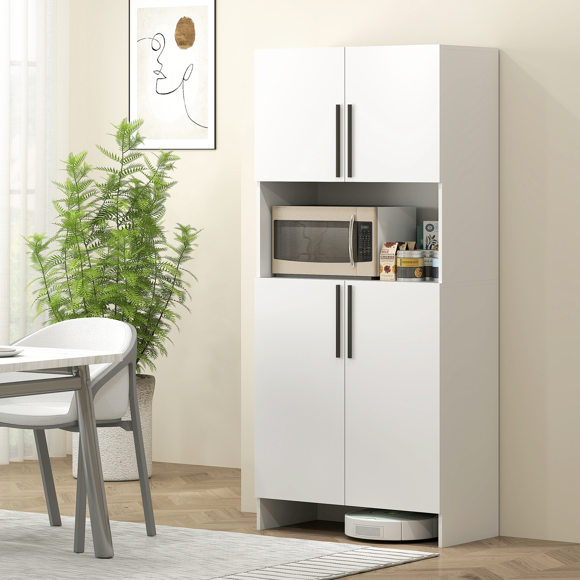 Keukenkast, Voorraadkast voor Keuken, Woonkamer, Eetkamer, Kasten, Rekken, Magnetronplank, Spaanplaat, Wit