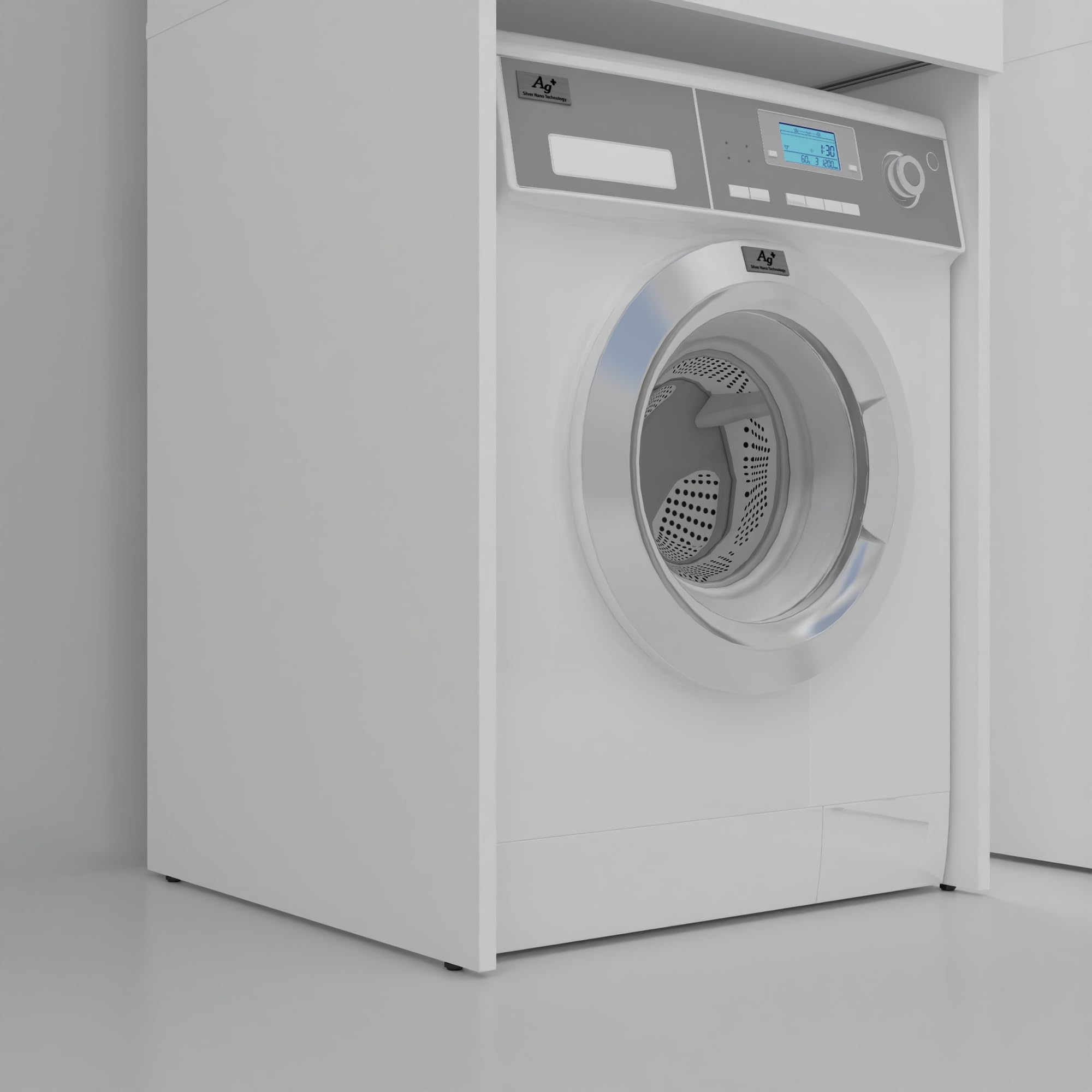 Waschmaschinenschrank für Waschmaschine und Trockner, 183,7x65x66 cm, mit ausziehbarem Regalboden und verstellbaren Standfüßen, Weiß