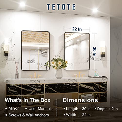 2025 Specchio TETOTE con cornice nera per bagno, specchio da parete 56x76 cm con cornice in metallo spazzolato