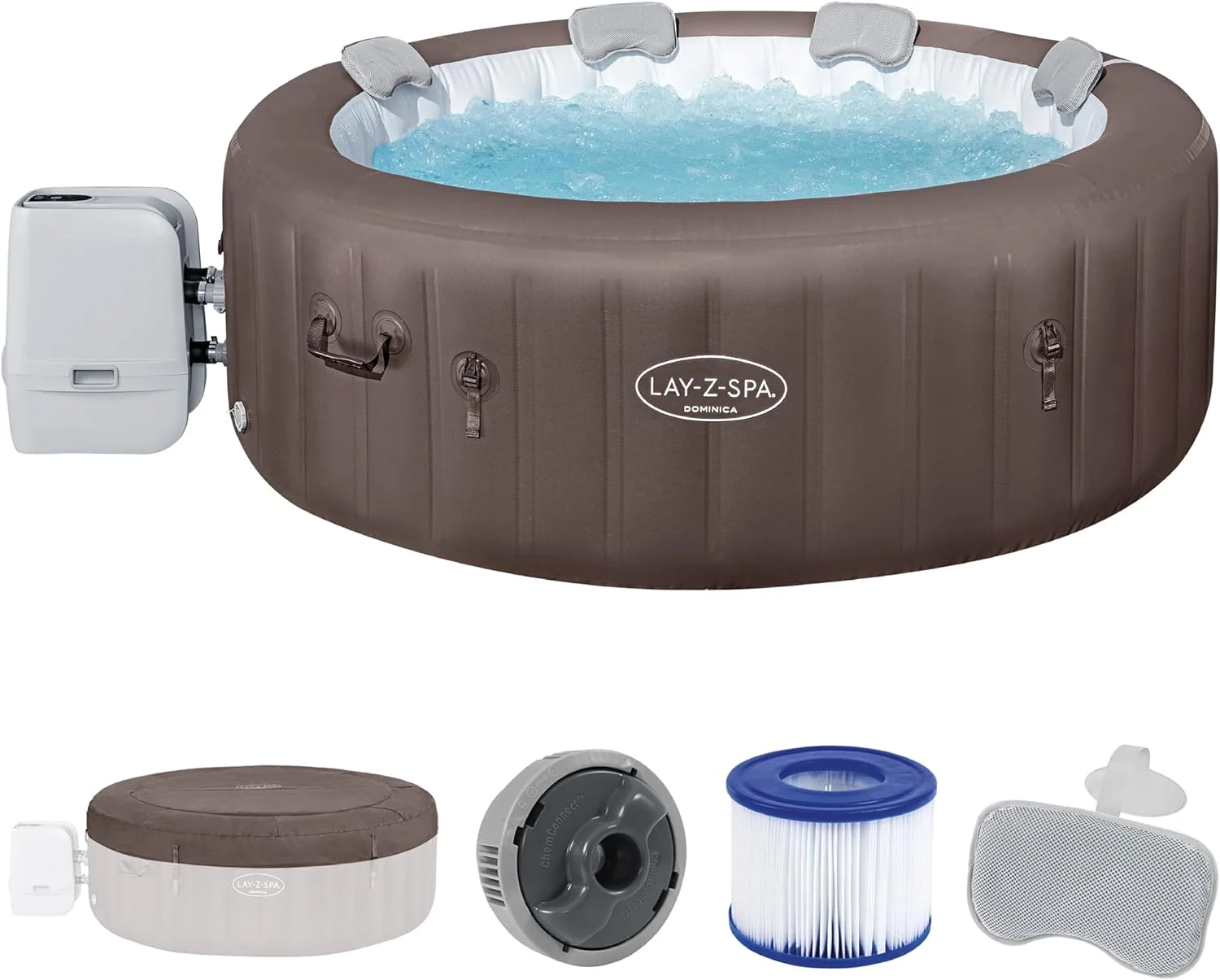 Bestway Lay-Z-SPA Whirlpool Dominica HydroJet, Ø 196 x 71 cm, 6 Personen, Heizung, Frostwächter, 4 HydroJet-Düsen, 140 AirJet-Düsen, App-Steuerung