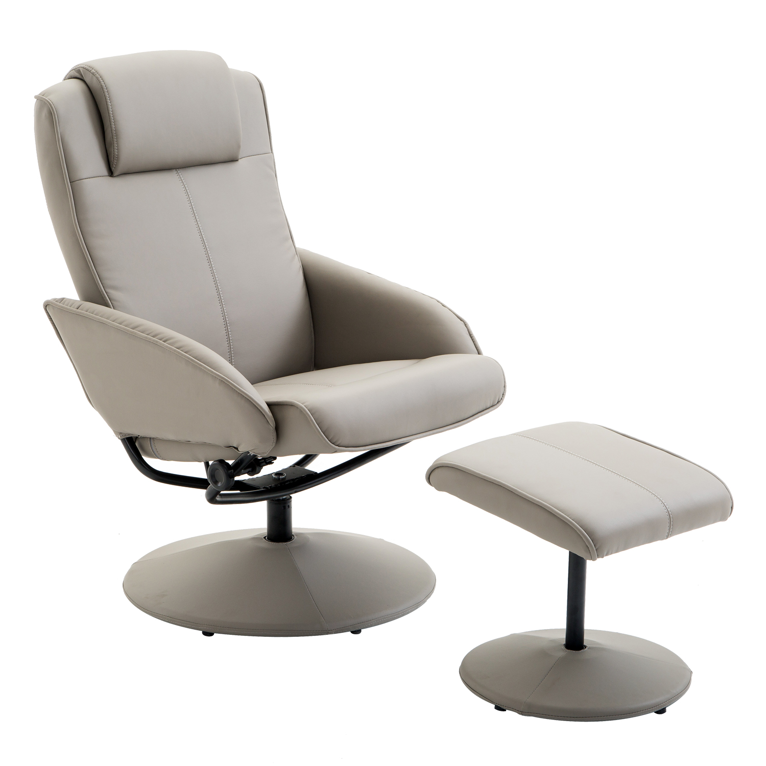 HOMCOM Relaxsessel mit Hocker, 360°drehbarer Fernsehsessel mit Liegefunktion, TV Sessel, Kunstleder, Lesesessel für Wohnzimmer, Schlafzimmer, Grau