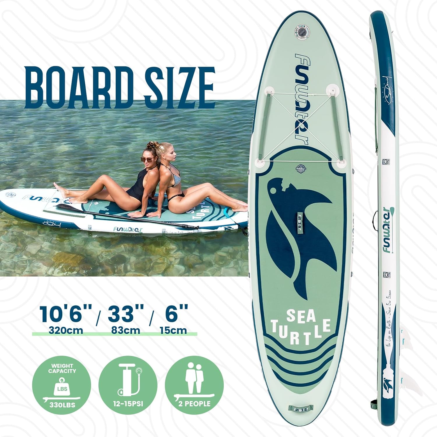 FunWater Tavola Da Surf Gonfiabile SUP Completa Paddleboard Accessori Pagaia Regolabile, Pompa, Zaino Da Viaggio, Guinzaglio Di Sicurezza, Custodia Impermeabile