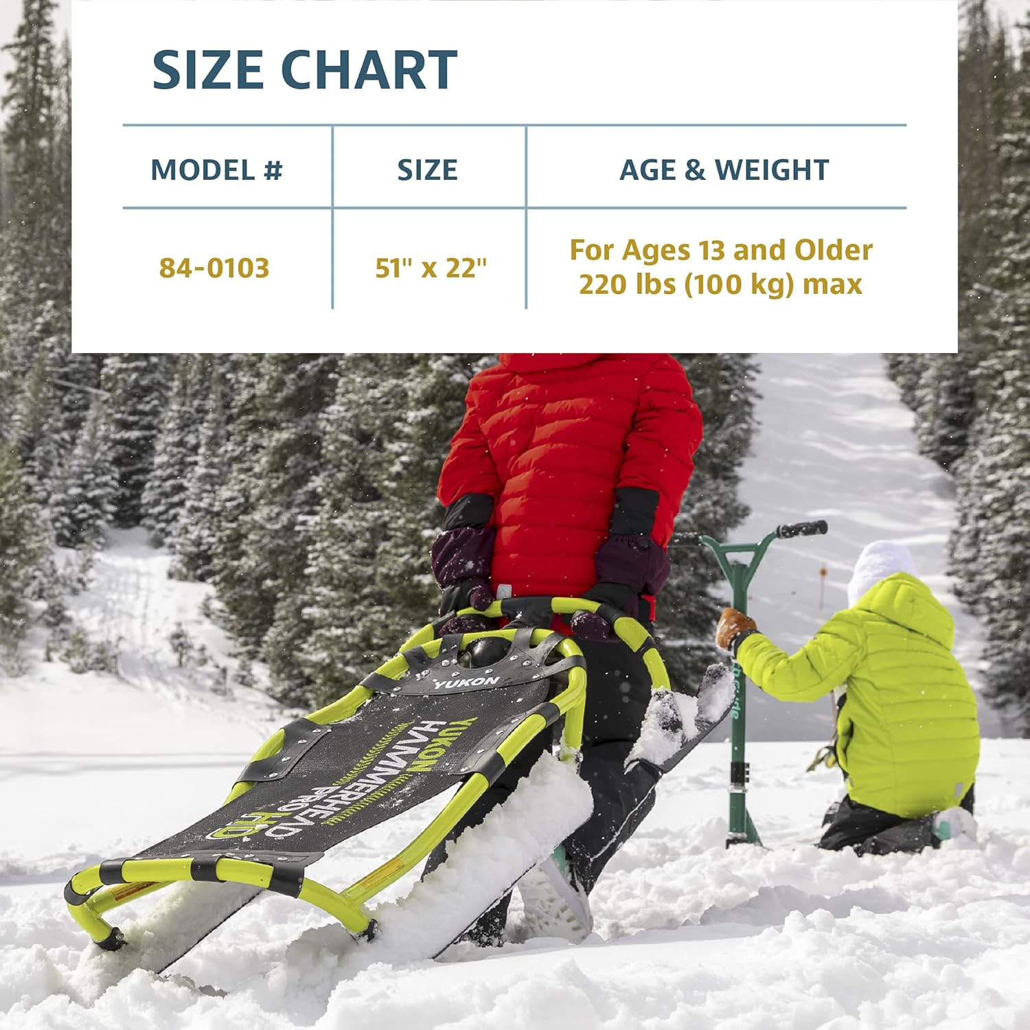 Yukon Charlie's Hammerhead Pro HD Schlitten, Geschwindigkeits- und Lenksteuerung, Maße: 129,5 x 55,9 cm, 1 Person Schlitten