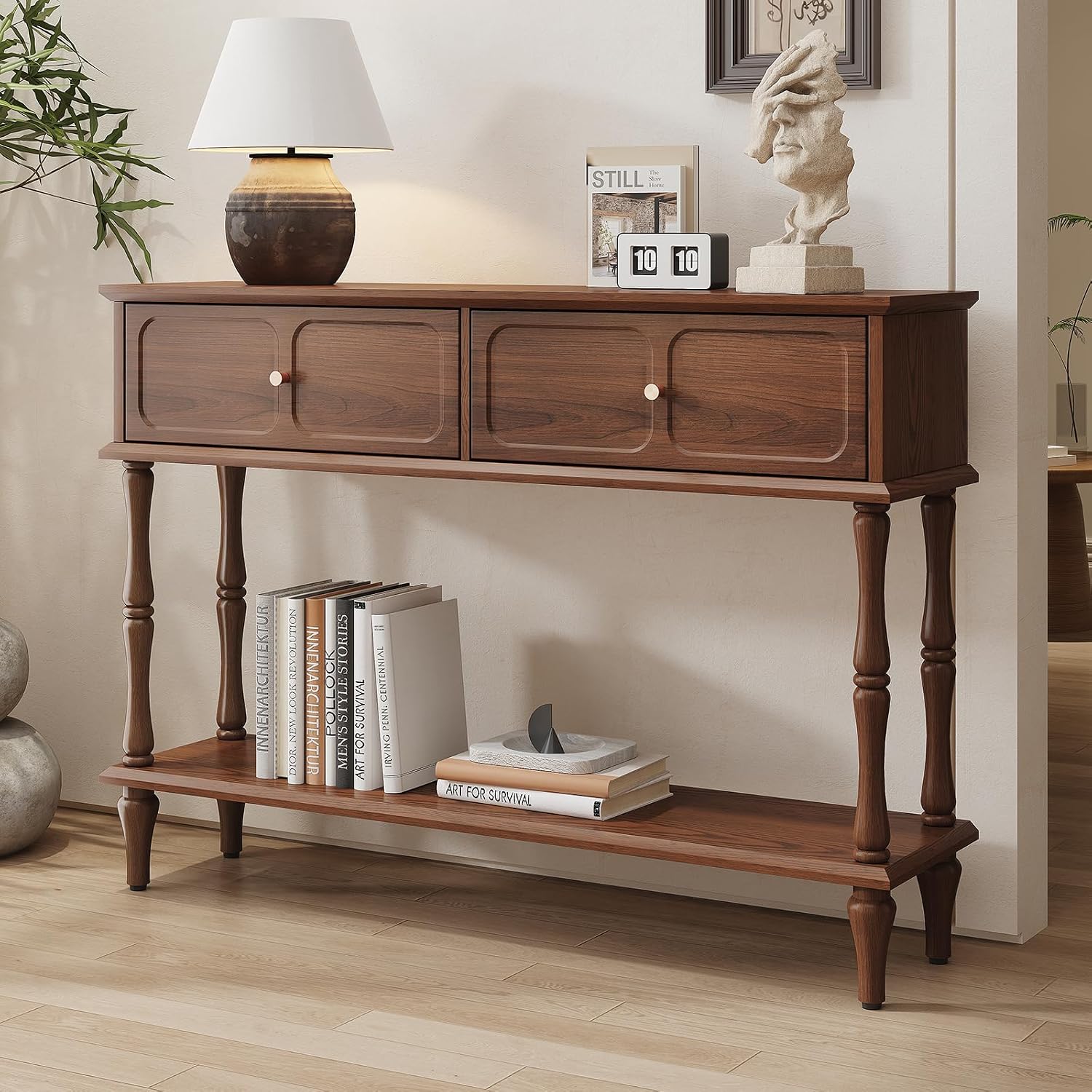 HOLTICO Konsolentisch mit Schubladen, Eingang, Hausflur, Schlafzimmer, Braun Konsolentisch Holz Schmal mit Schublade Konsolentische fürs Wohnzimmer