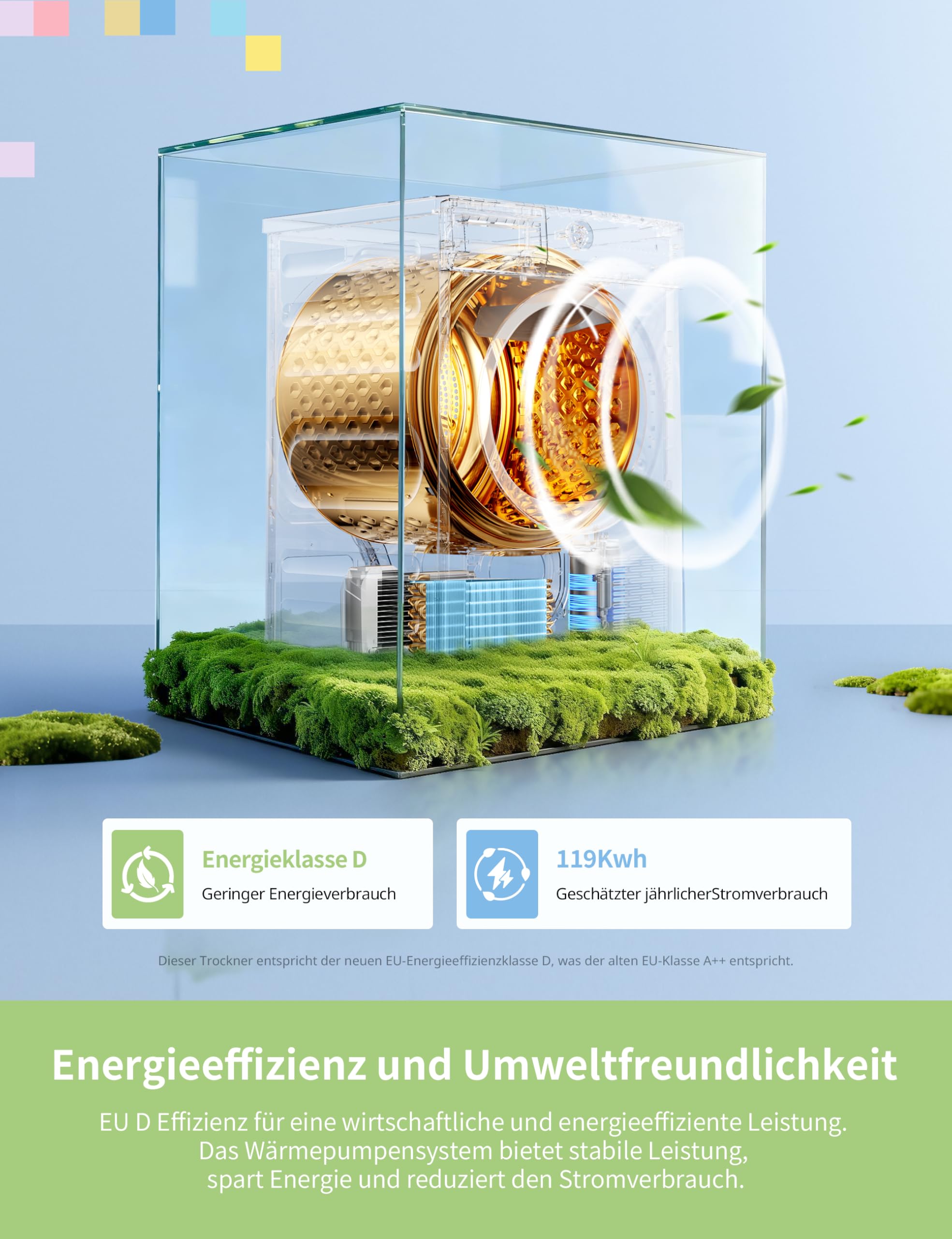 Wäschetrockner CD08EHP05W 8 kg Wärmepumpentechnologie Energieeffizienzklasse D Weiß UV-Licht 30 Min Schnelltrocknen