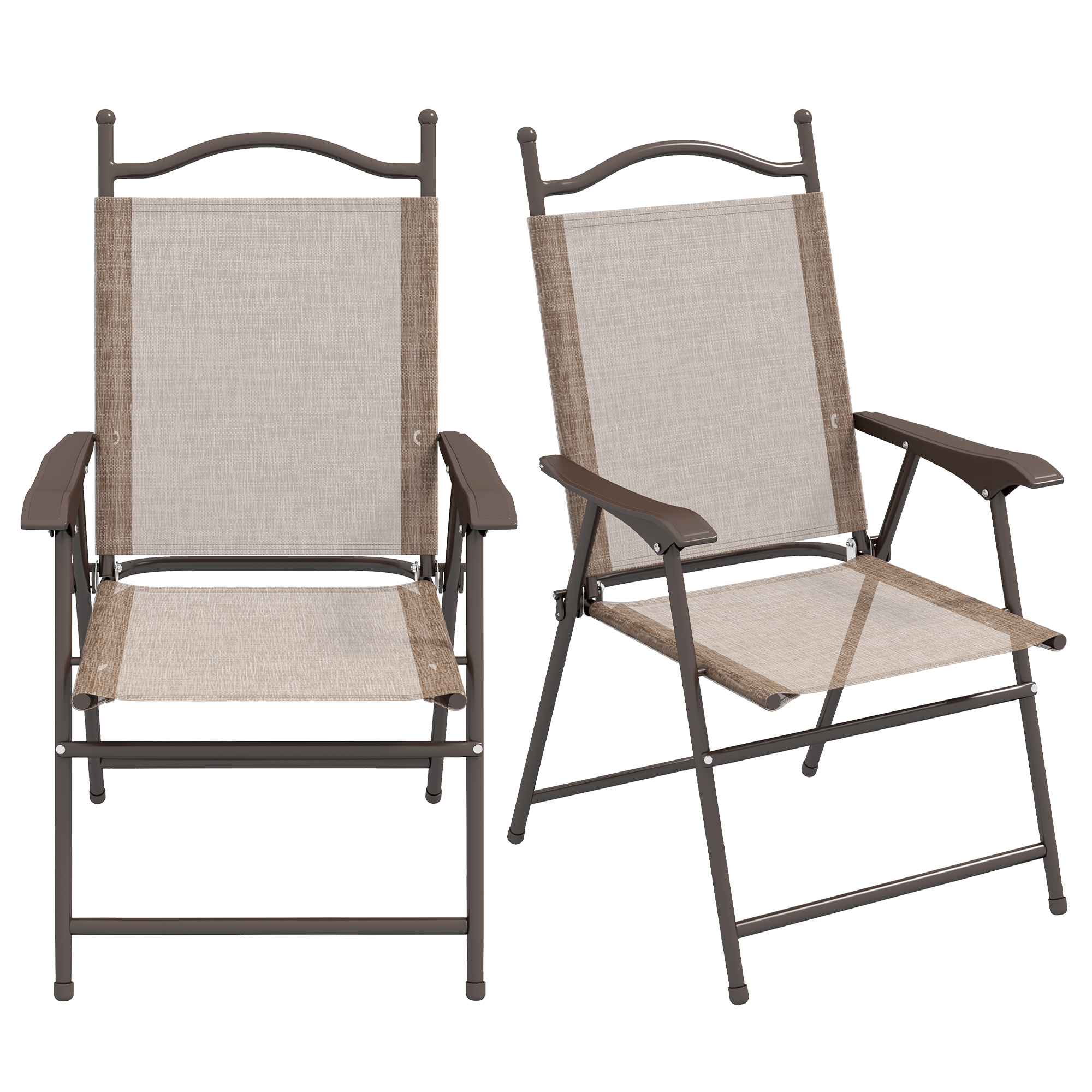 Outsunny Set 2 Faltbare Gartenstühle mit Armlehnen und Atmungsaktivem Netzgewebe, Braun