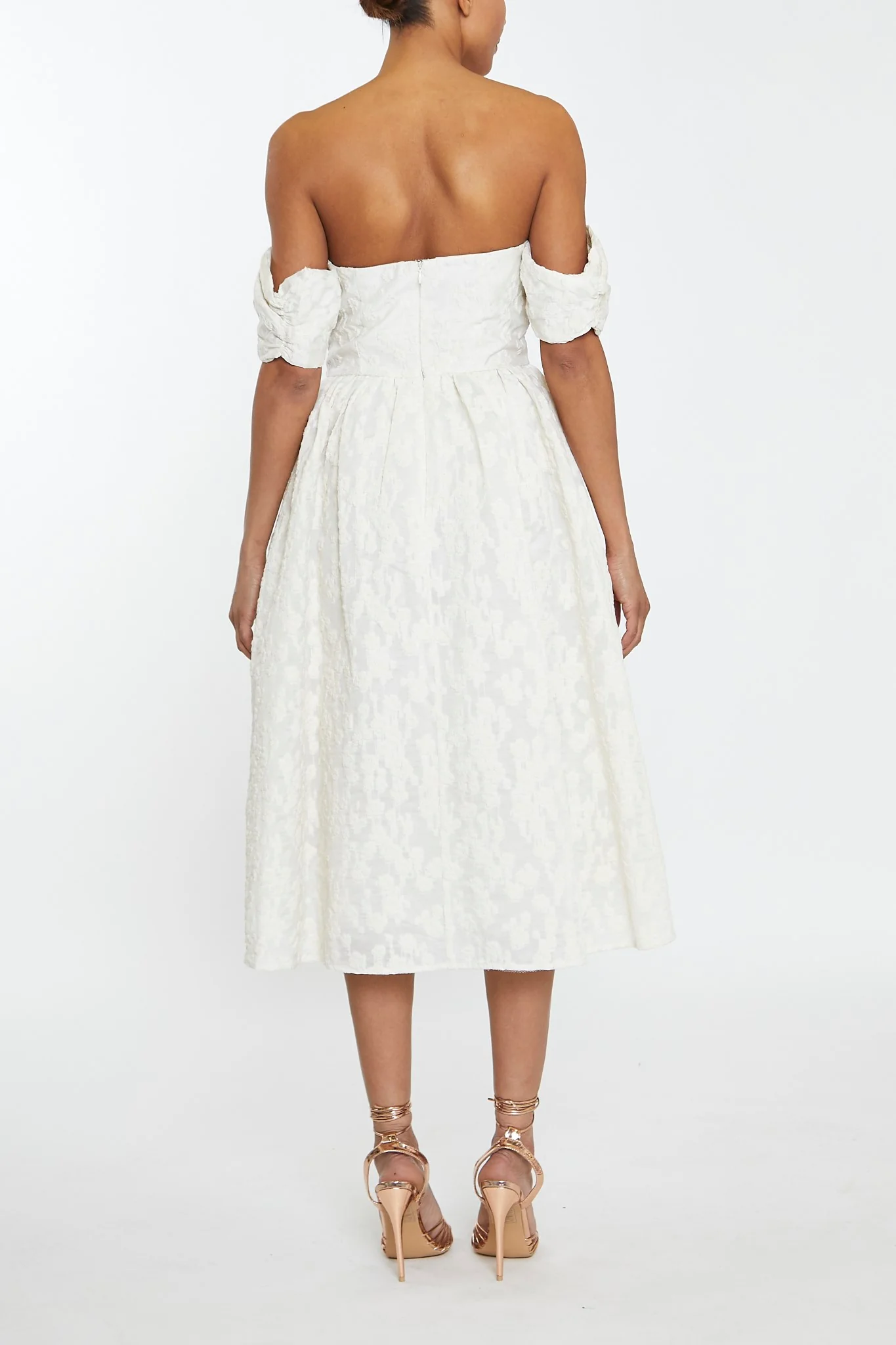 Amelia Cream Jacquard Bardot Midaxi Skater Dress
