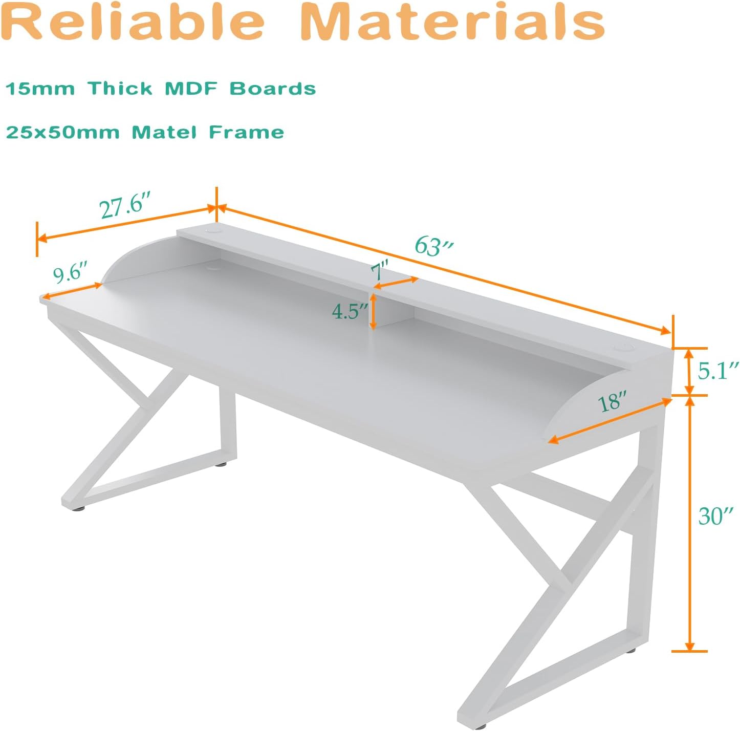Long Desk with Monitor Stand - 63