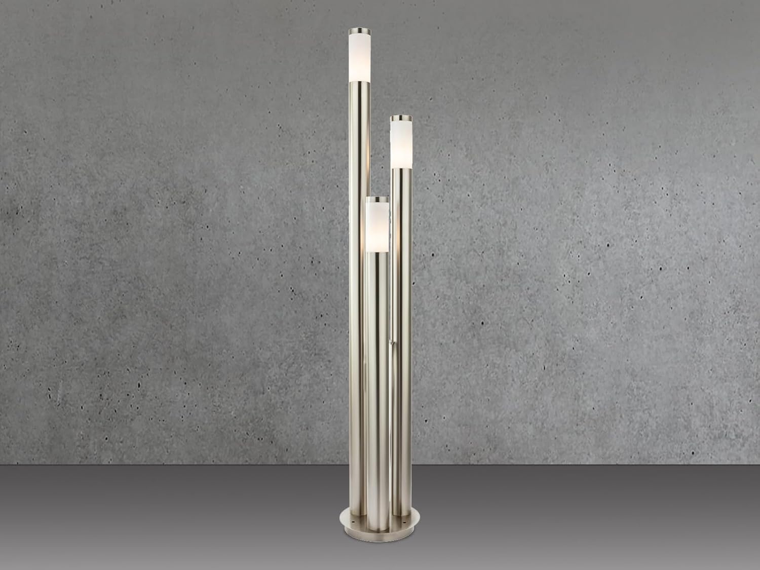 Moderne Wegeleuchte 3-flammig aus Edelstahl in Silber, Höhe 170cm