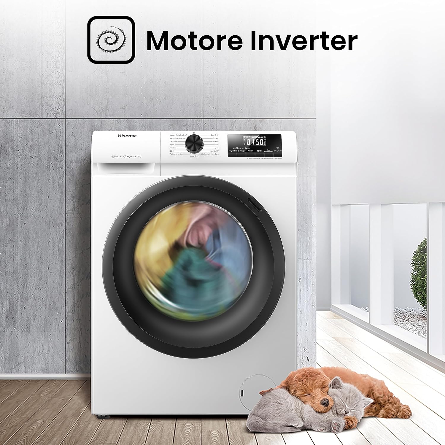 Hisense WFVB7012EM Front Load Washing Machine 7 kg 1200 rpm 15 Programs Steam LED Display Rapid Program Delay Start Child Lock