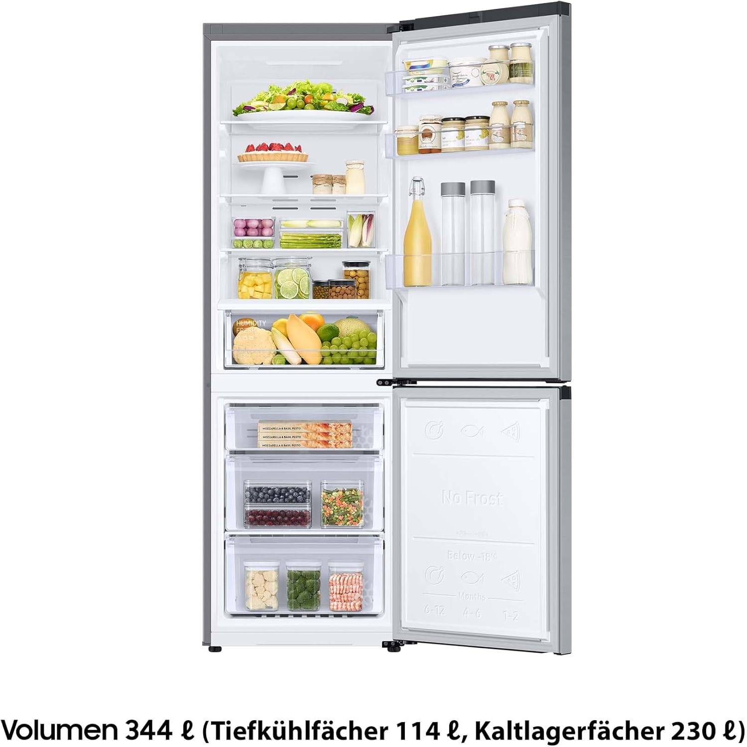 Koel-vriescombinatie, koelkast met vriesvak, 203 cm, 390 l totaal volume, 114 l vriesvak, AI Energy Mode, RVS-look, RL38C600CSA/begane grond