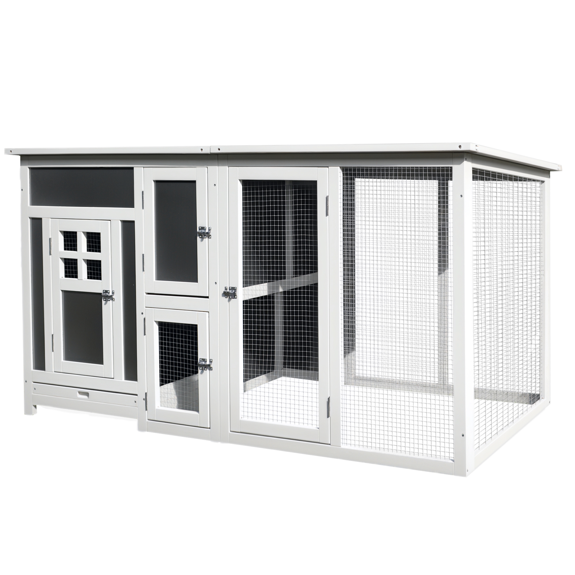 PawHut Hühnerstall Hühnerhaus Geeignet für 1-2 Hühner, mit Nistkasten Eierkiste mit 2 Fächern, Tanne, Grau+Weiß, 160 x 75 x 80 cm