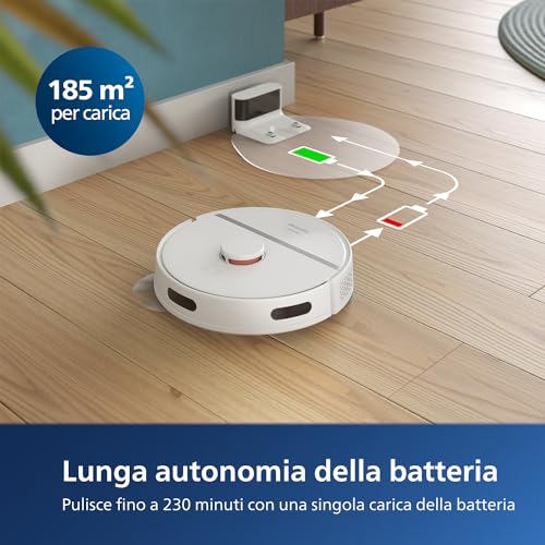 PHILIPS HomeRun Serie 3000 Robot Aspirapolvere e Lavapavimenti con Mappatura, Alta Potenza Asp.ne 4000 Pa, navigazione laser, 200 min funzionamento, per Tappeti e Peli di Animali, App WiFi, XU3000/02 : Casa e cucina