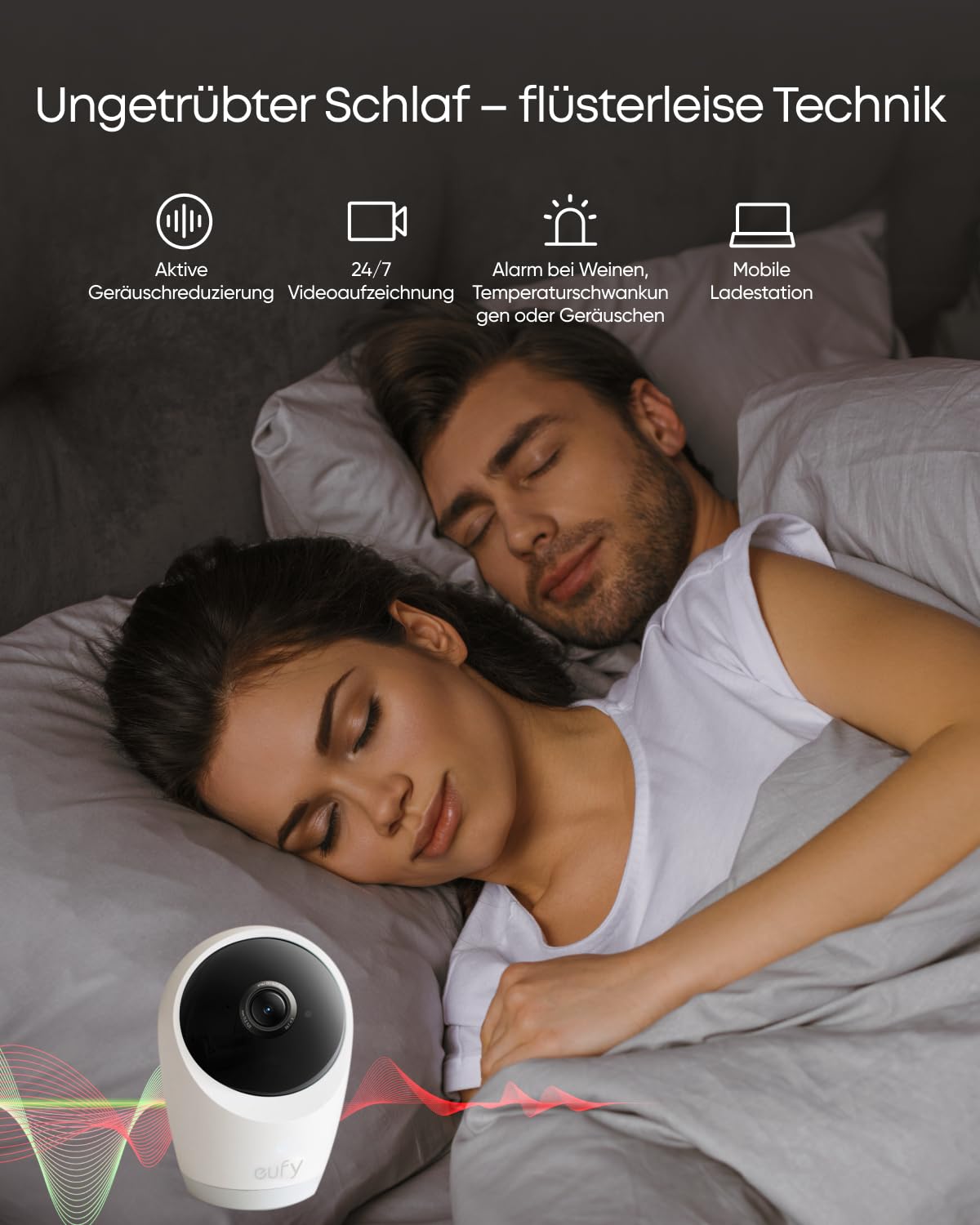 Babyphone mit Kamera E21 4K UHD 330° Schwenk 60° Neigung 8× Zoom Nachtsicht 5000 mAh Akku WLAN App