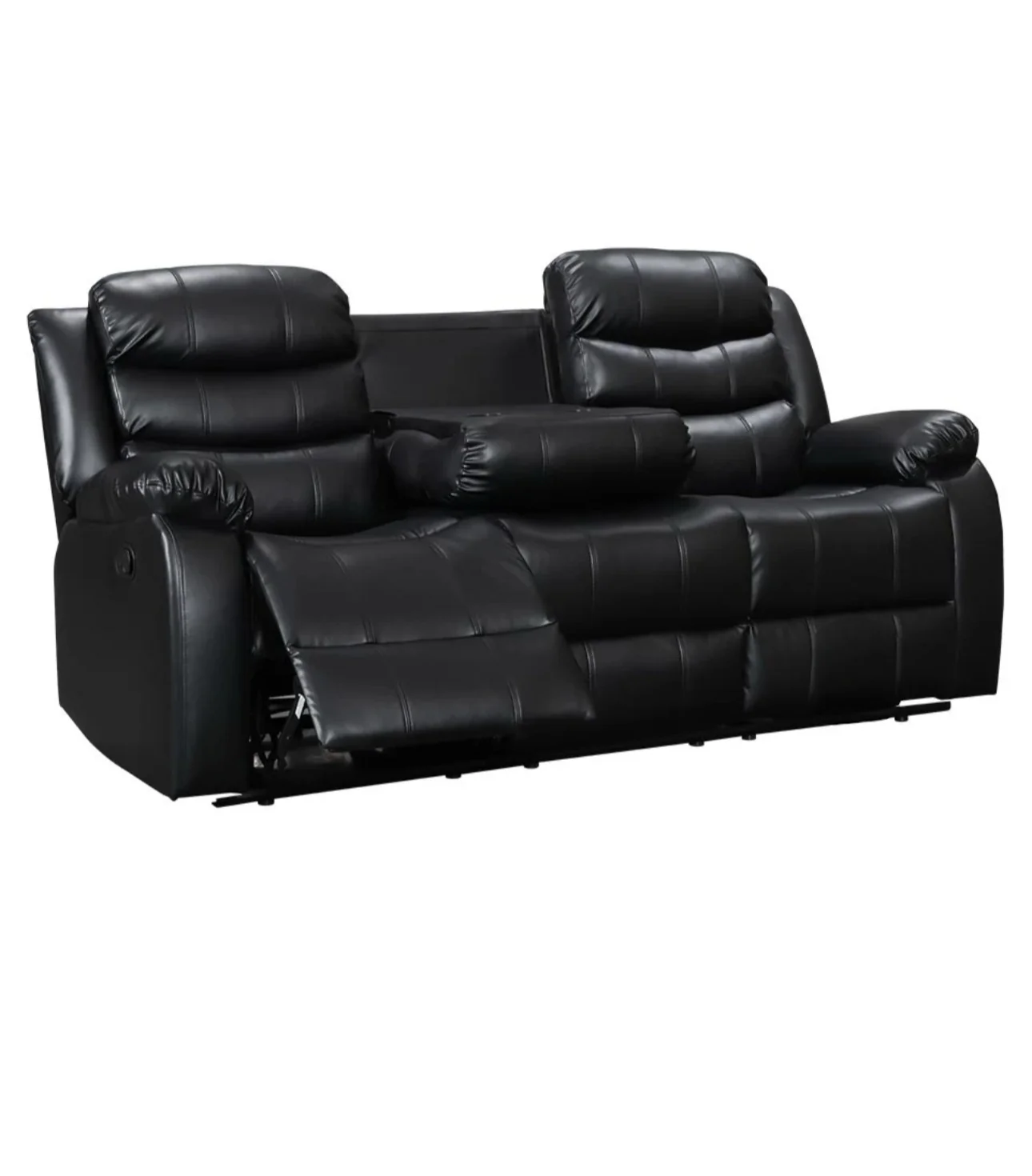 Recliner Sofa Set 3 And 2 Seater Black Aire Leather with Drink Holder