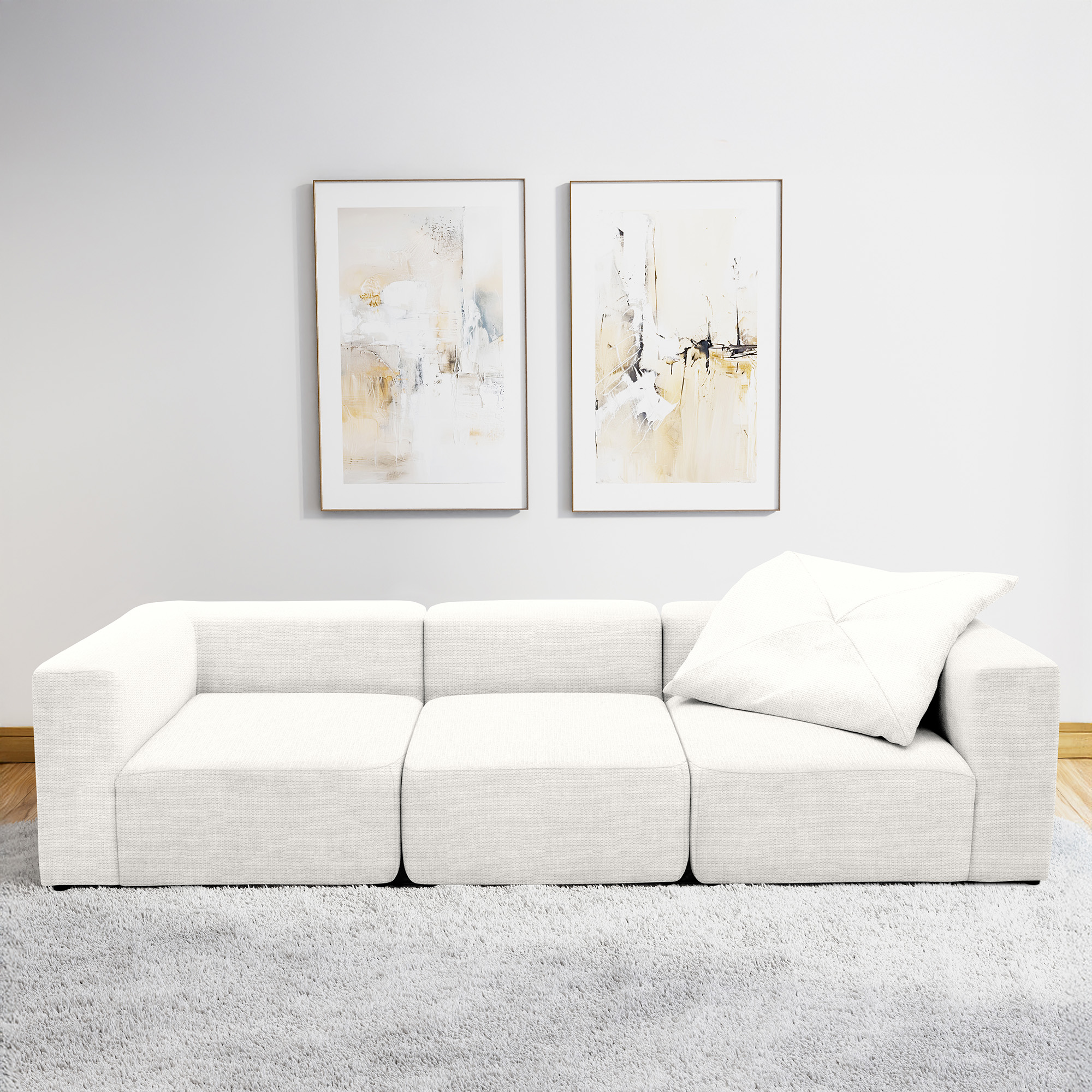 Sofa 800013, 3-Sitzer Garnitur, rechteckig, 3er Couch, 301 x 108 x 69 cm (BxTxH), Weiß