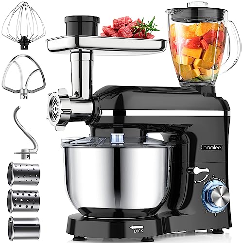 Homlee 3 in 1 Robot da Cucina, Impastatrice Planetaria Multifunzione 5.5L Litri Terrina In Acciaio Inox,1,5L Frullatore Succo,Set Per Salsicce, 6 Velocità : Amazon.it: Casa e cucina
