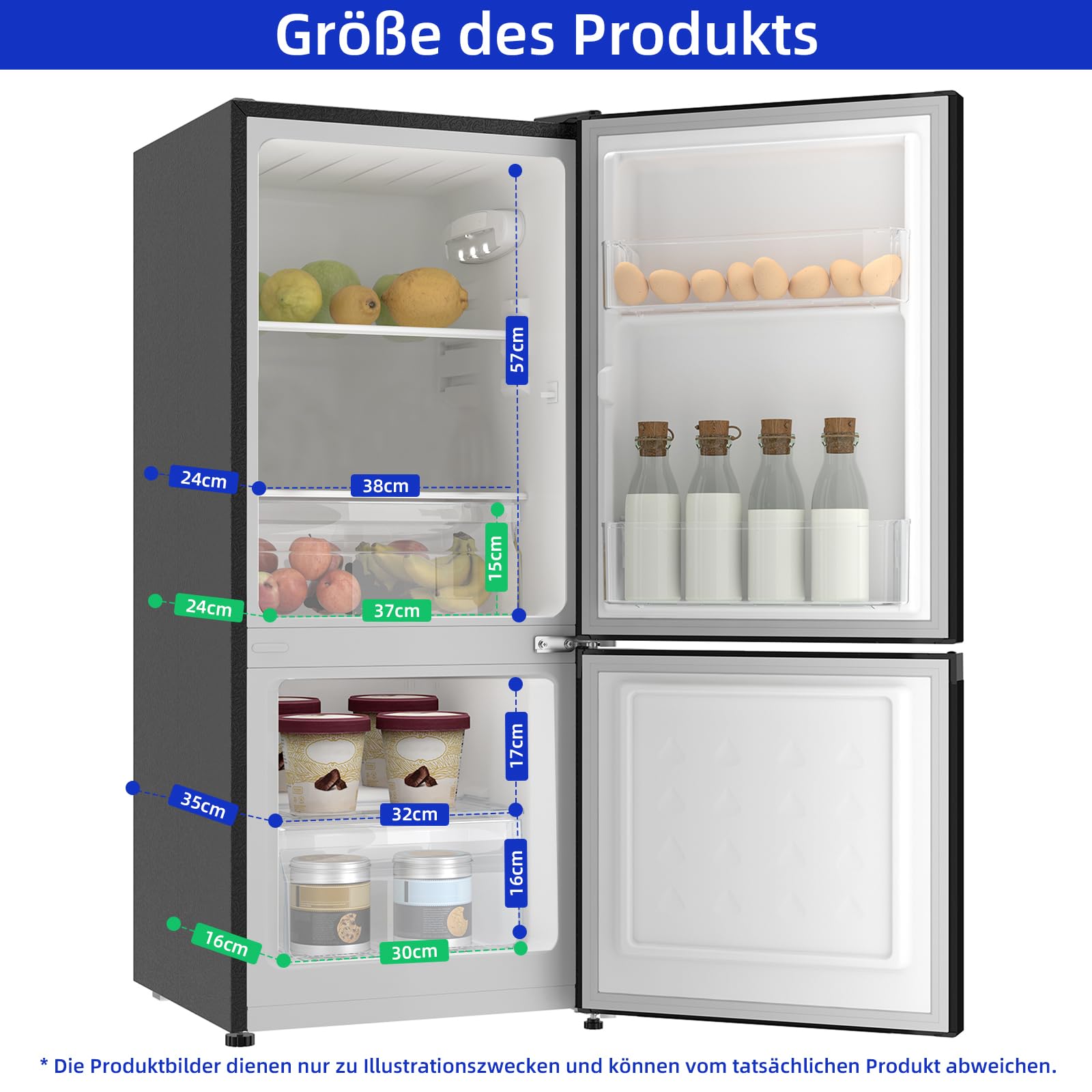 Kühl-Gefrierkombination 117 L, 114 cm hoch, 47 cm breit, freistehend, Low-Frost, 39 dB, Klasse E