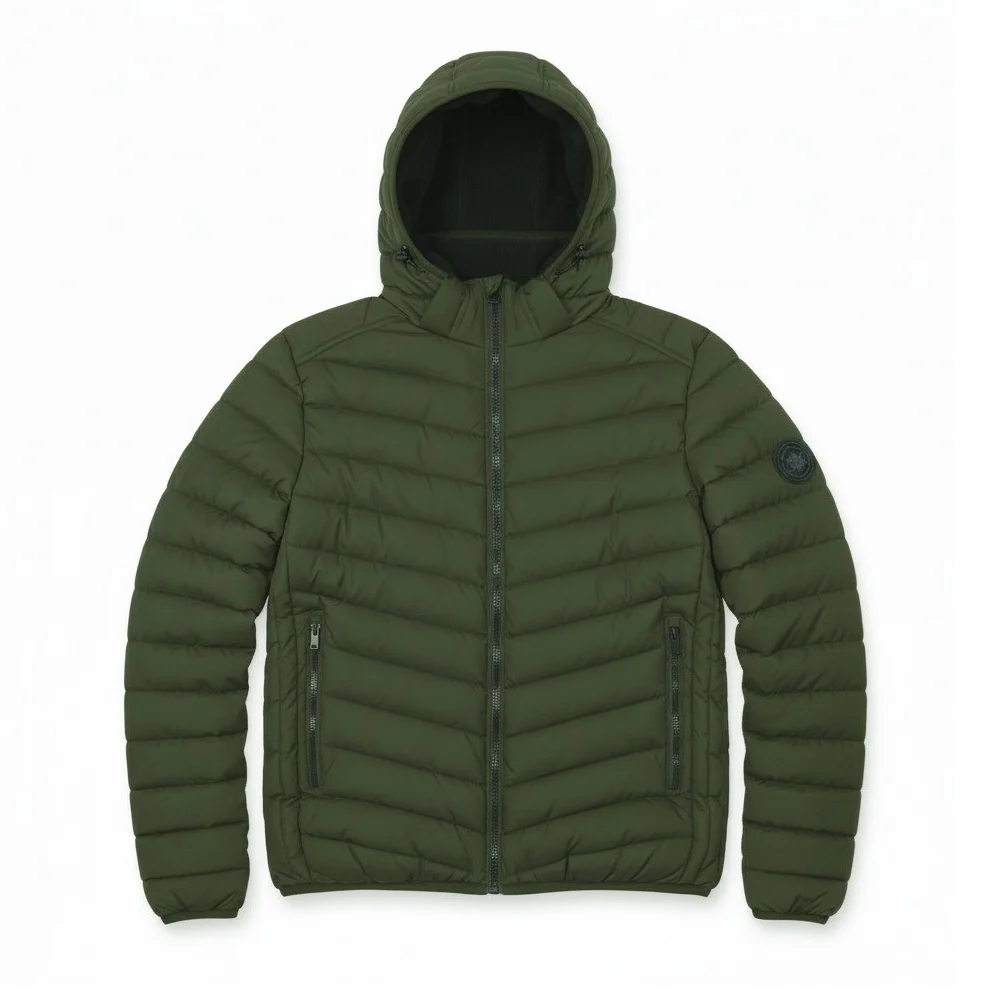 12 Pack Adult Hooded Bubble Jacket with Fleece Lining in Olive