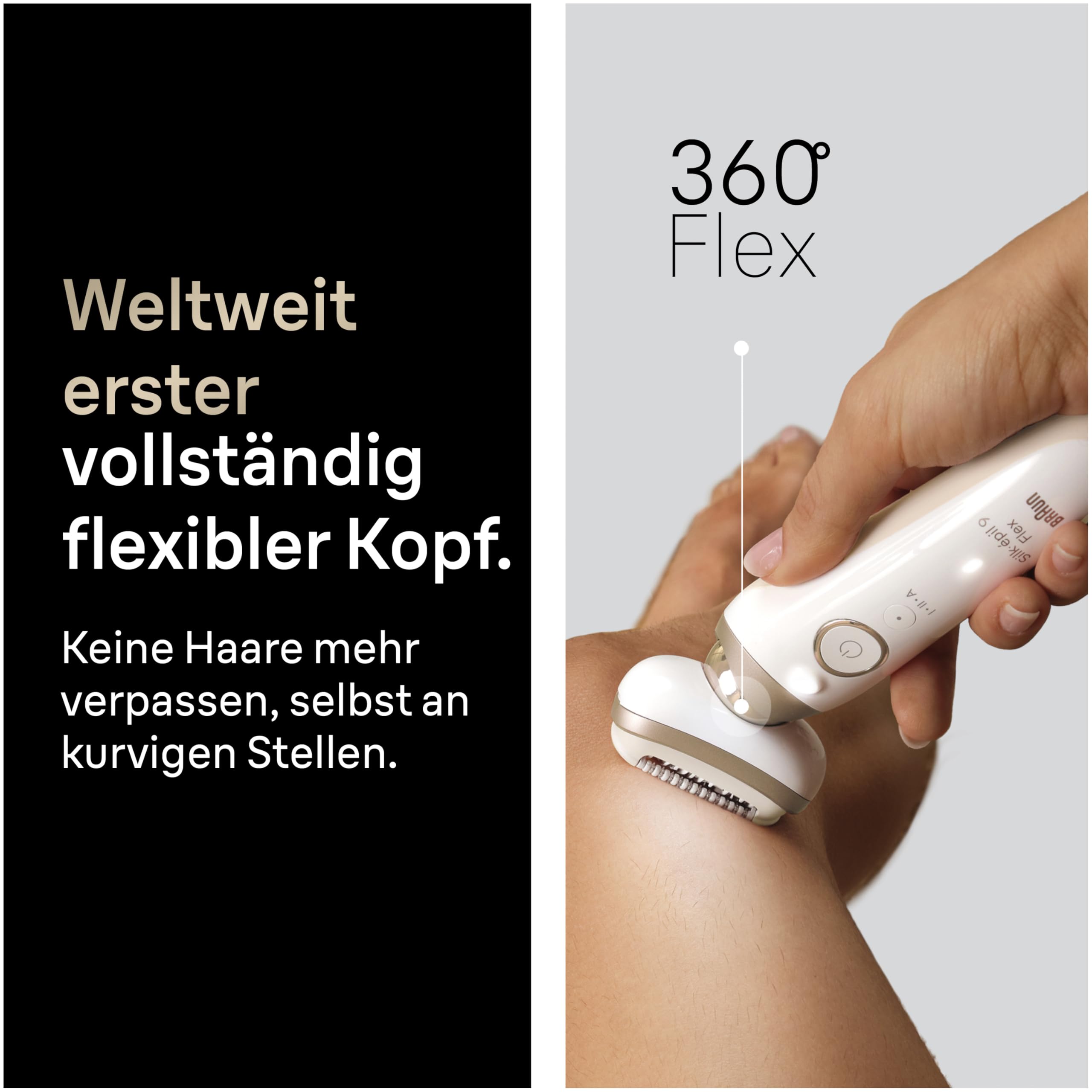 Damen-Epilierer Silk·épil 9 Flex 9-041 3D wasserfest kabellos mit flexiblem Epilierkopf 40 MicroGrip-Pinzetten Rasier- und Trimmeraufsatz