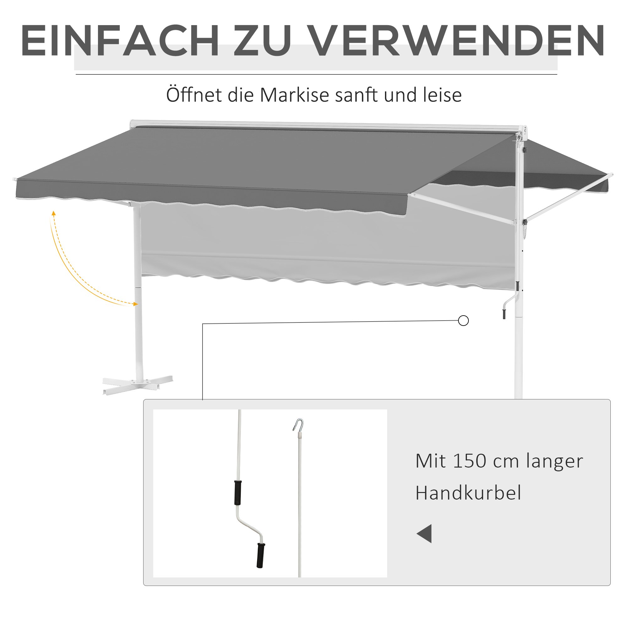 Outsunny Staande luifel met knikarm tuinluifel luifel zwengel grijs 4,5 x 3,42 m