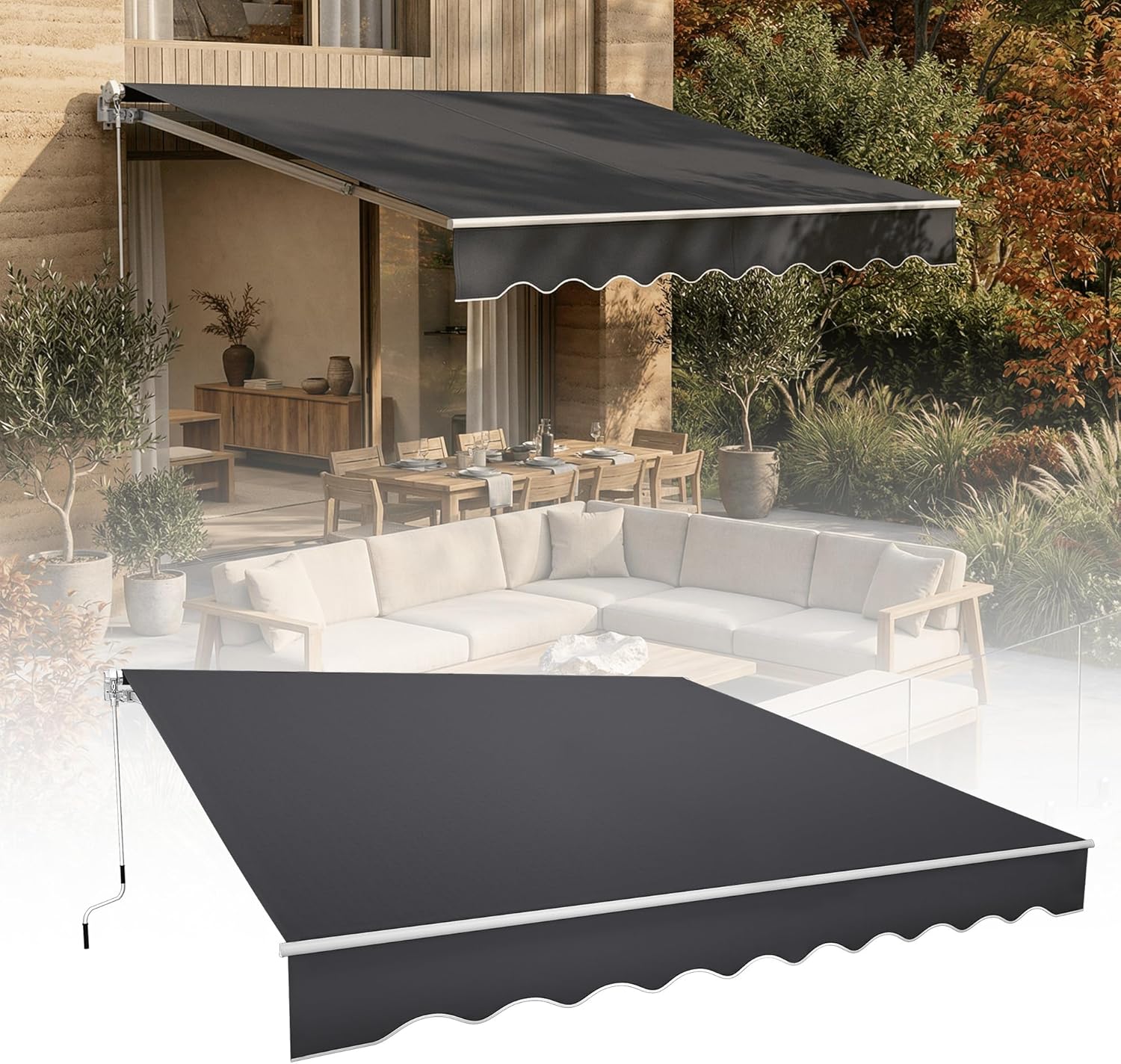 HENGMEI Balcony Awning with Crank Handle Sun Protection for Patios, Balconies (400 x 300 cm)
