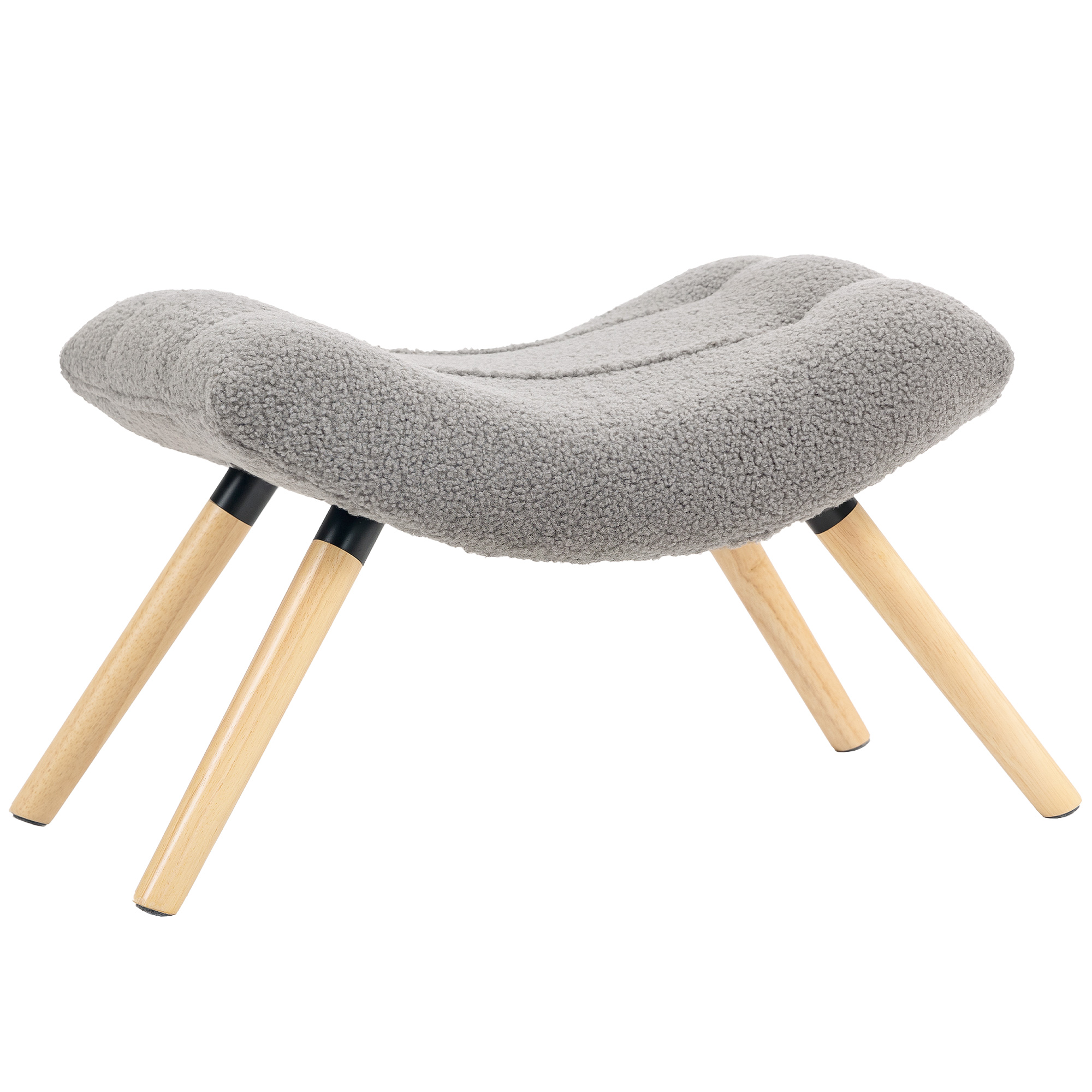 HOMCOM Moderner Fußhocker mit Fleece-Bezug und Holzbeinen, gepolstert, für Wohnzimmer, Schlafzimmer, Flur, Hellgrau