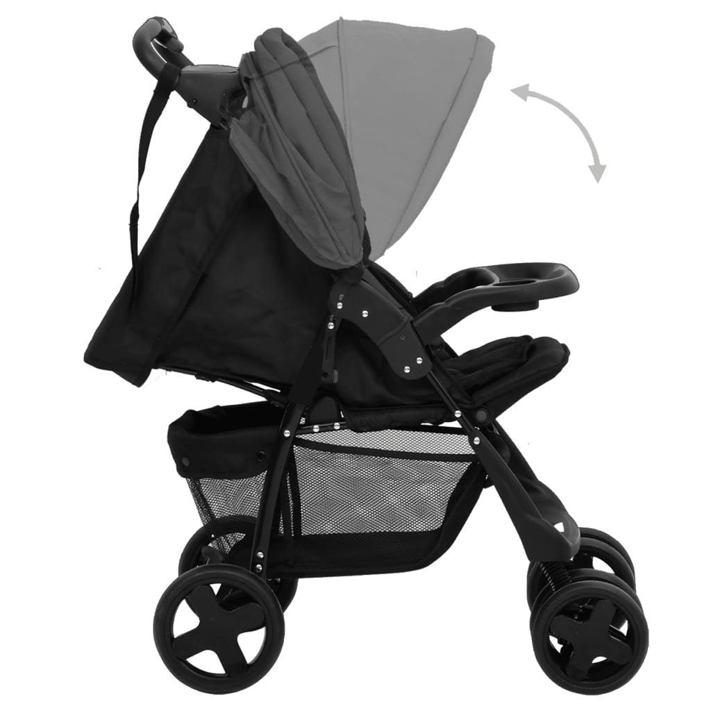 Kinder-Buggy aus Stahl, Leinen in Dunkelgrau und Schwarz
