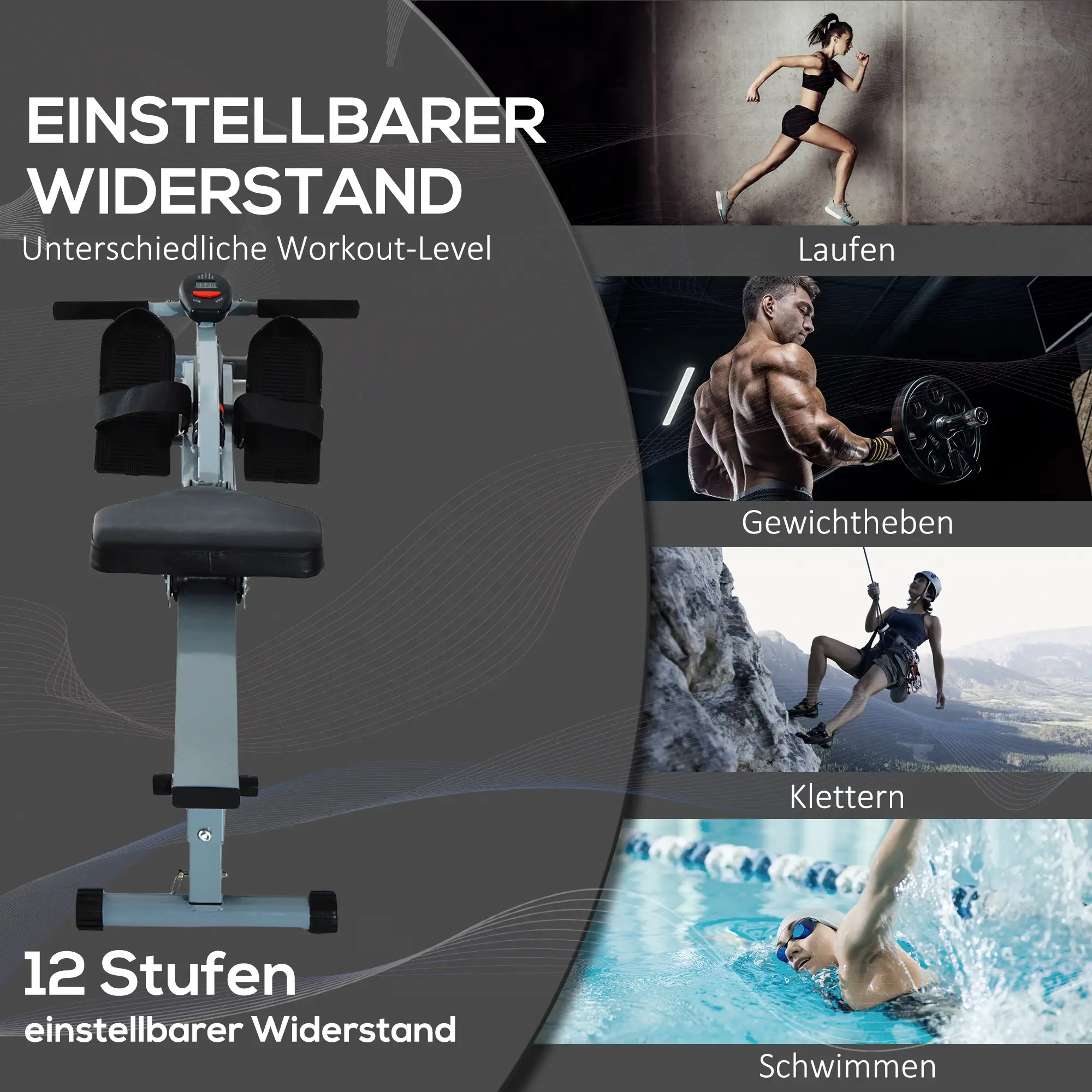 HOMCOM Rudergerät Heimtrainer mit LCD-Display, verstellbarer Widerstand