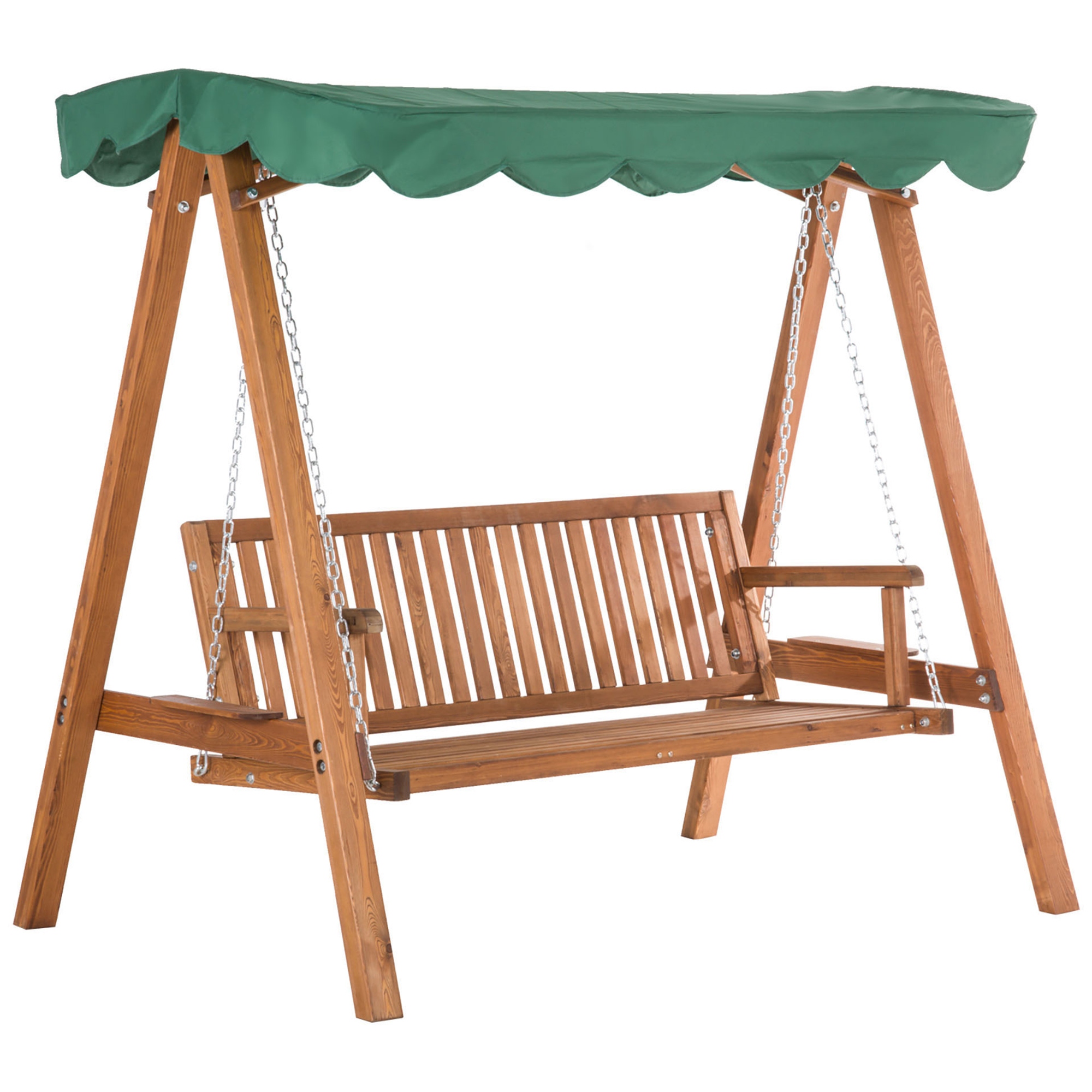 Outsunny 3-Sitzer Gartenliege mit wasserdichtem Dach 2 seitliche Ablagen 1,9L x 1,3B x 1,85H m Max. Belastung 360 kg Kiefernholz Grün