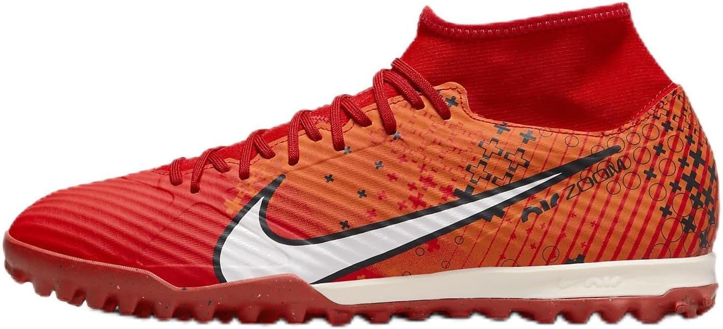 Nike Mercurial Superfly 9 Academy Turf High-Top-Fußballschuhe (FD1166-600, helles Purpurrot/helles Mandarine/Schwarz/Hellelfenbein)