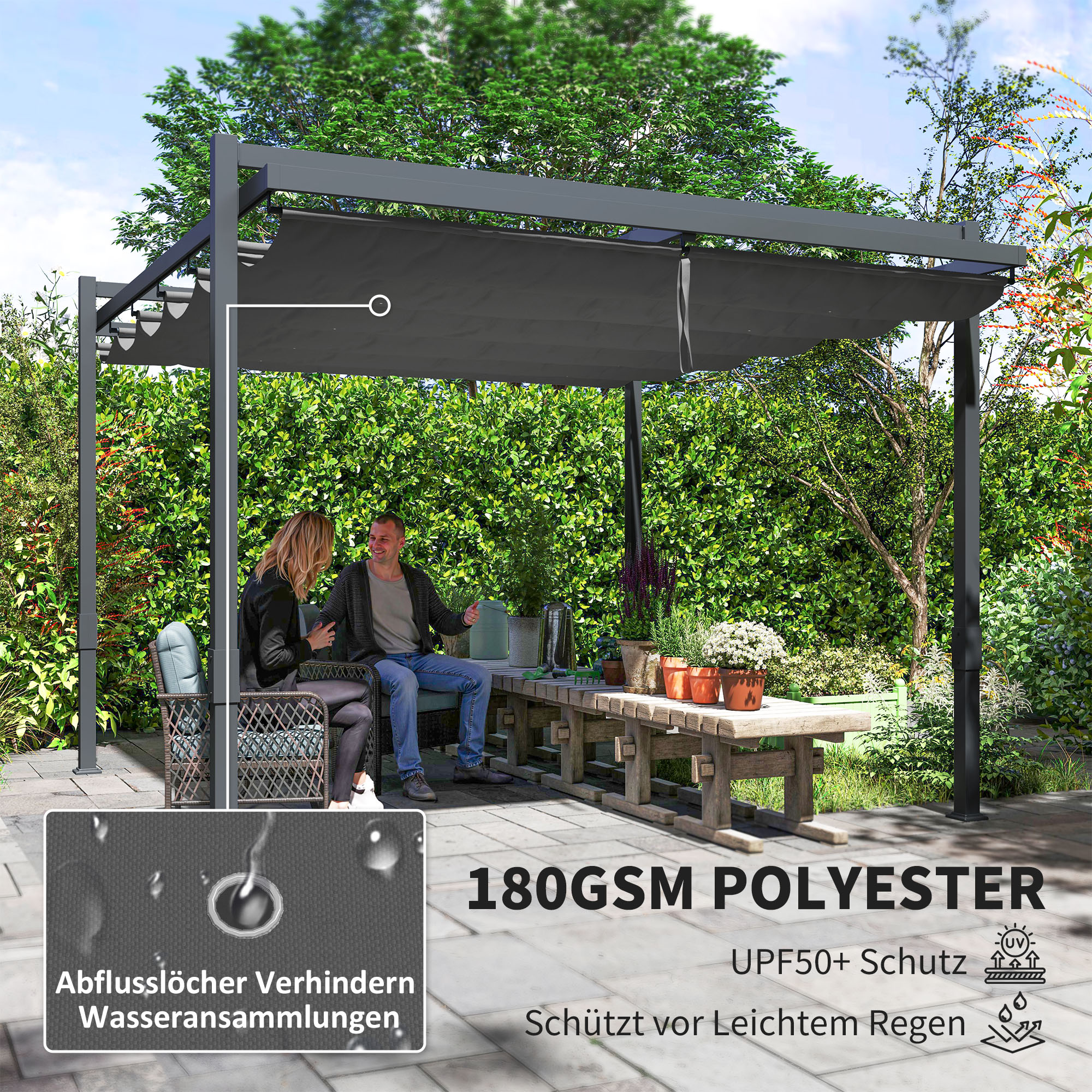 Pergola met Schuifdak ca. 3,5x3m Aluminium Duurzaam Winterbestendige Zonwering Grijs