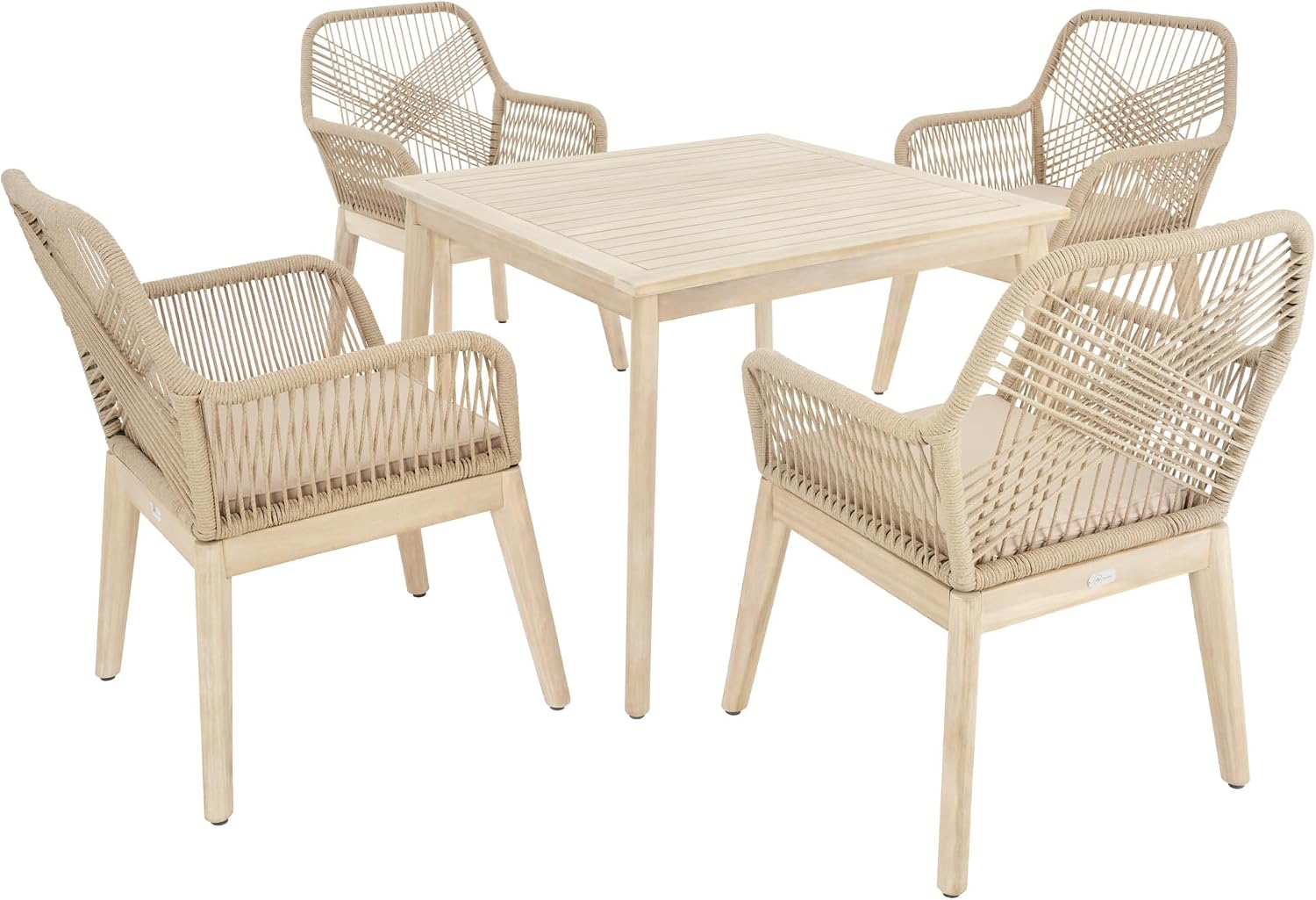 di volio Gartenmöbel Set Tarato, wetterfeste Garten Möbel für Outdoor, beige, quadratischer Holztisch & 4 Stühle