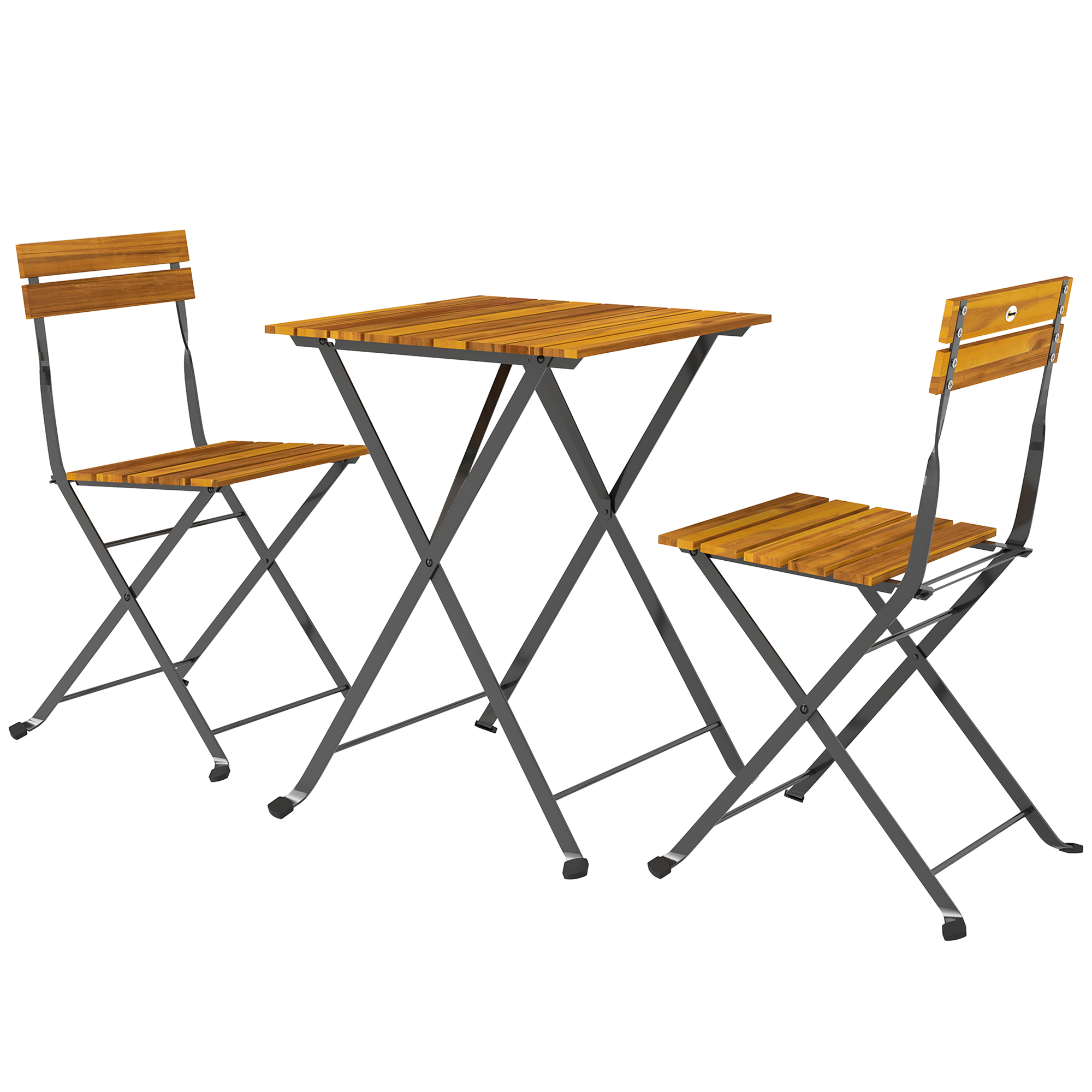 Outsunny Gartenbistro-Set 3-teilig mit 2 Stühlen und Beistelltisch aus Akazienholz und Stahl Naturholzoptik