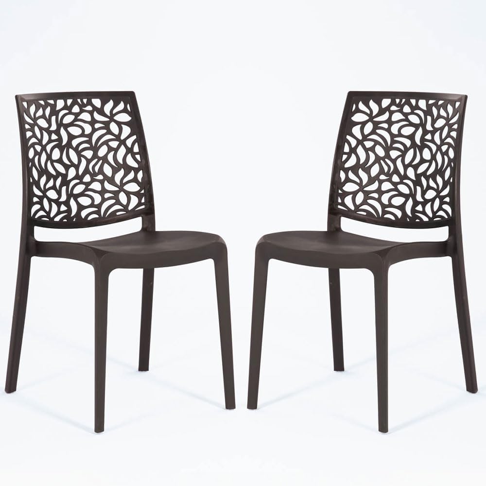 Polypropylene Chairs with Fibreglass Stackable Indoor Kitchen Dining Room Outdoor Garden Bar Restaurant Chairs Modern Design - Anna (4 Chairs, Taupe)