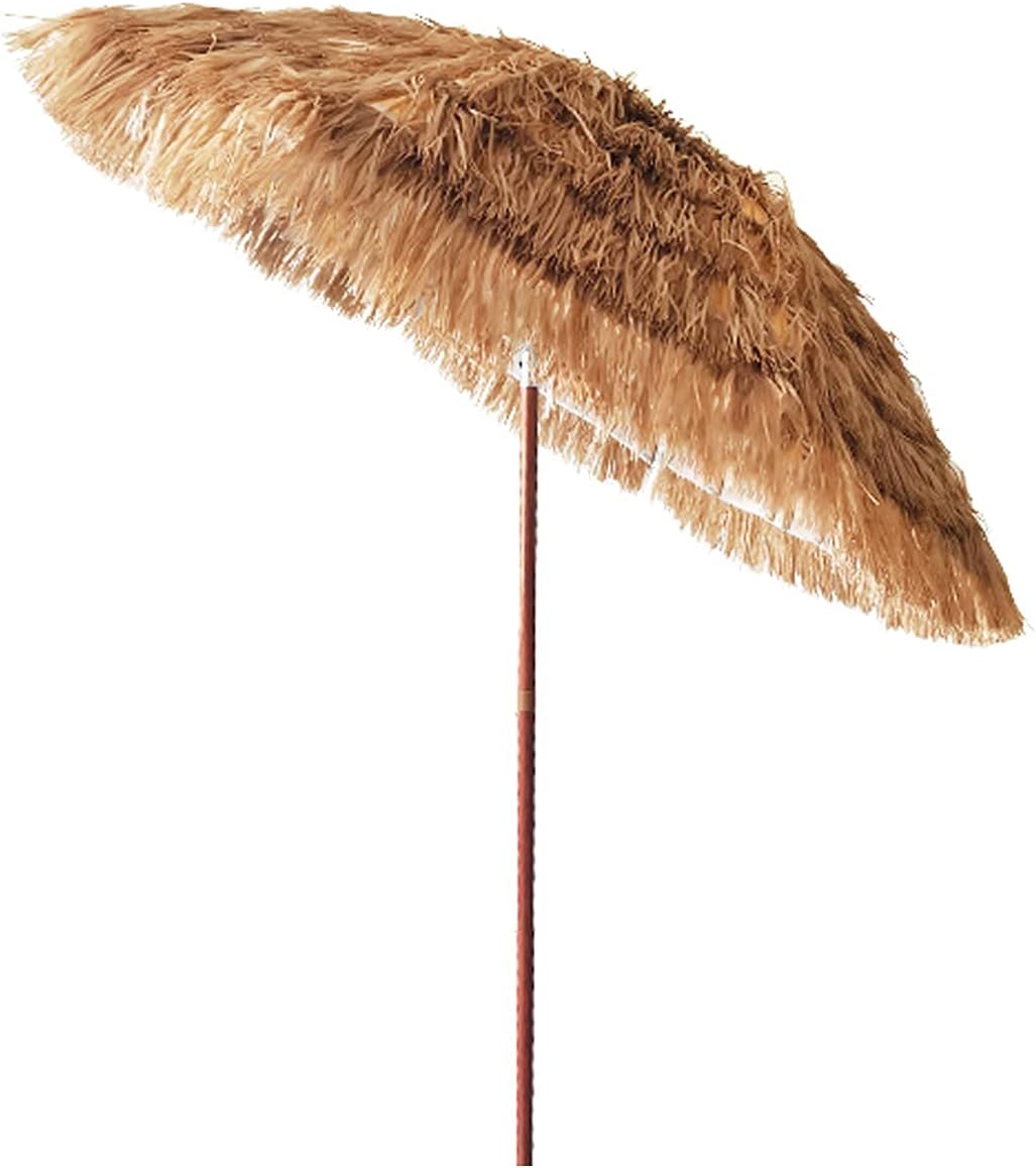 Garten Parasols Hawaii Stroh Parasole, Regenschirme für den Außenpool, faltende Stroh -Terrassen -Regenschirm, 2 m/7,4 Fuß runden Garten Parasol Café Housewares Windproof Portable Outdoor Parasols