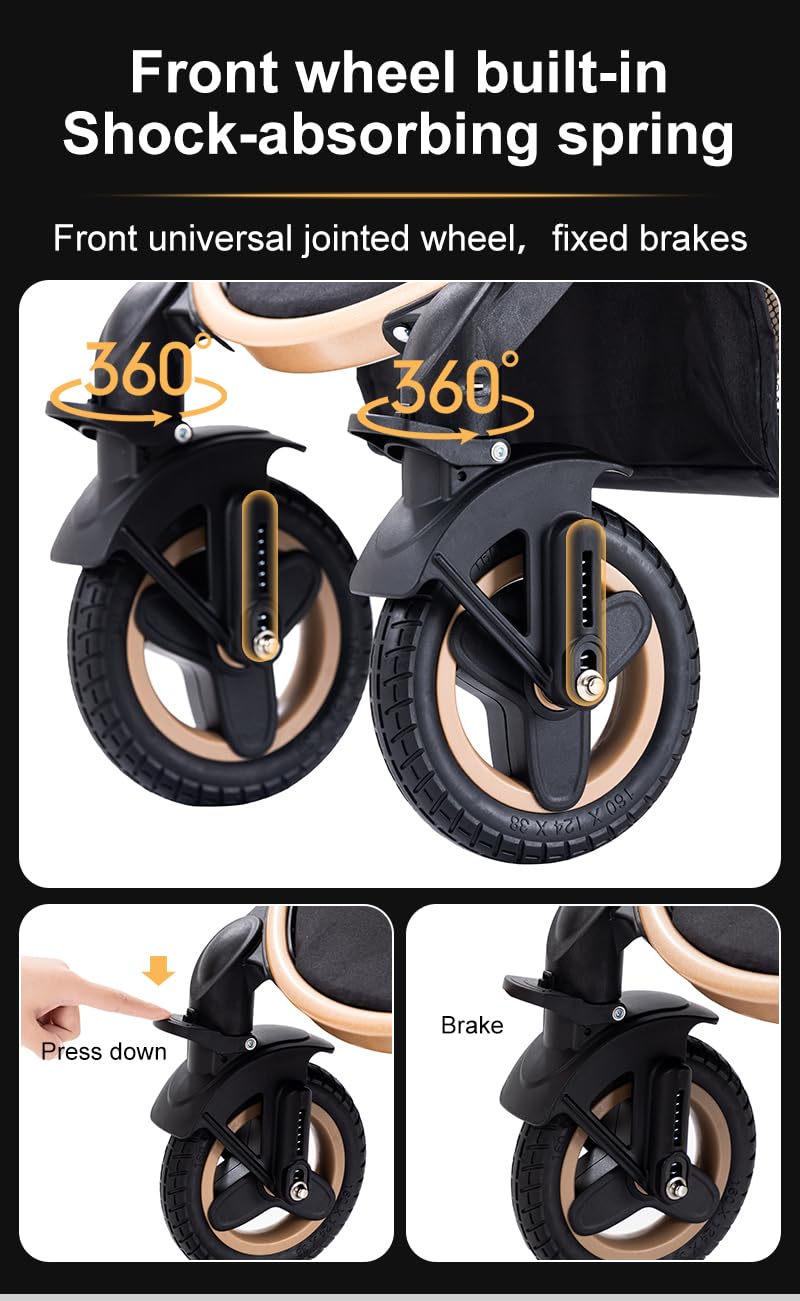 YAZOCO kinderwagen 3 in 1 Buggy Babybett Komplett Set Einem Klick Zusammenklappbarer Kinderwagen, KombiKinderwagen Aluminiumrahmen für Neugeborene Sitzzubehör (1 schwarz)
