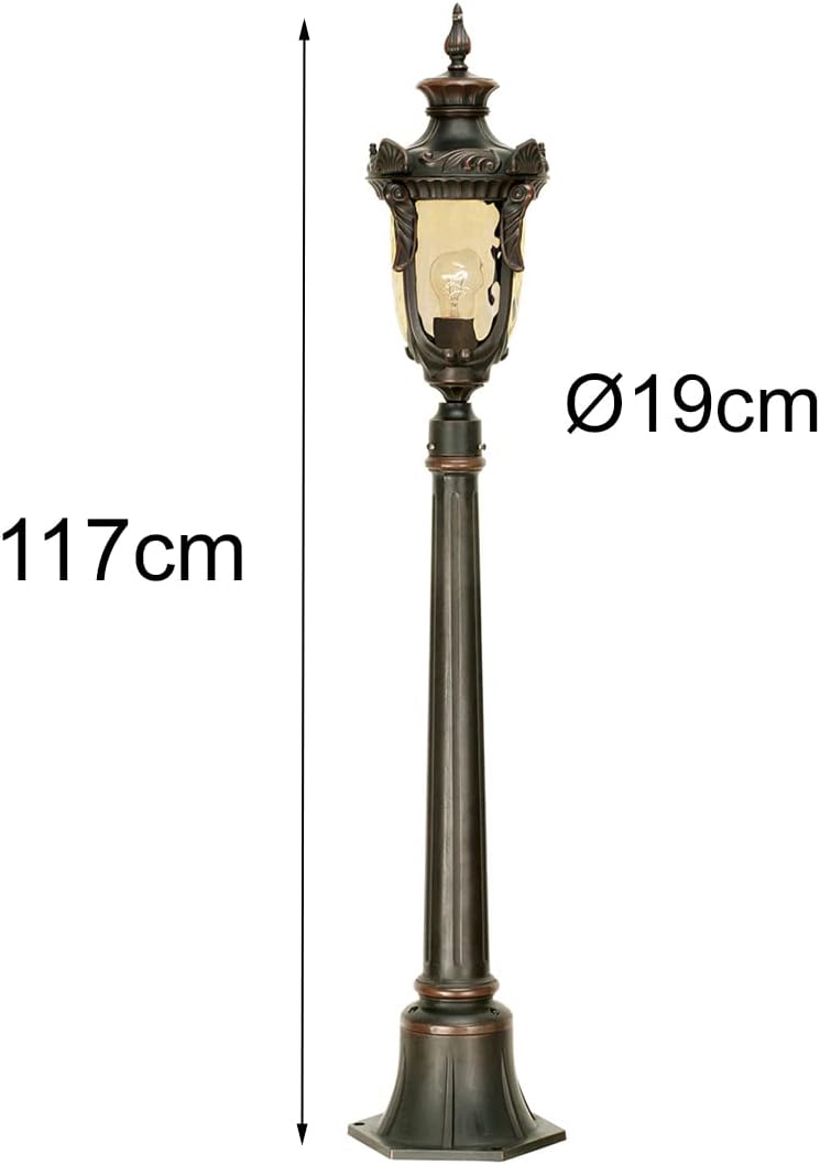 meineWunschleuchte Hochwertige Wegeleuchte im Jugendstil mit Schirm aus Amberglas, Höhe 117cm