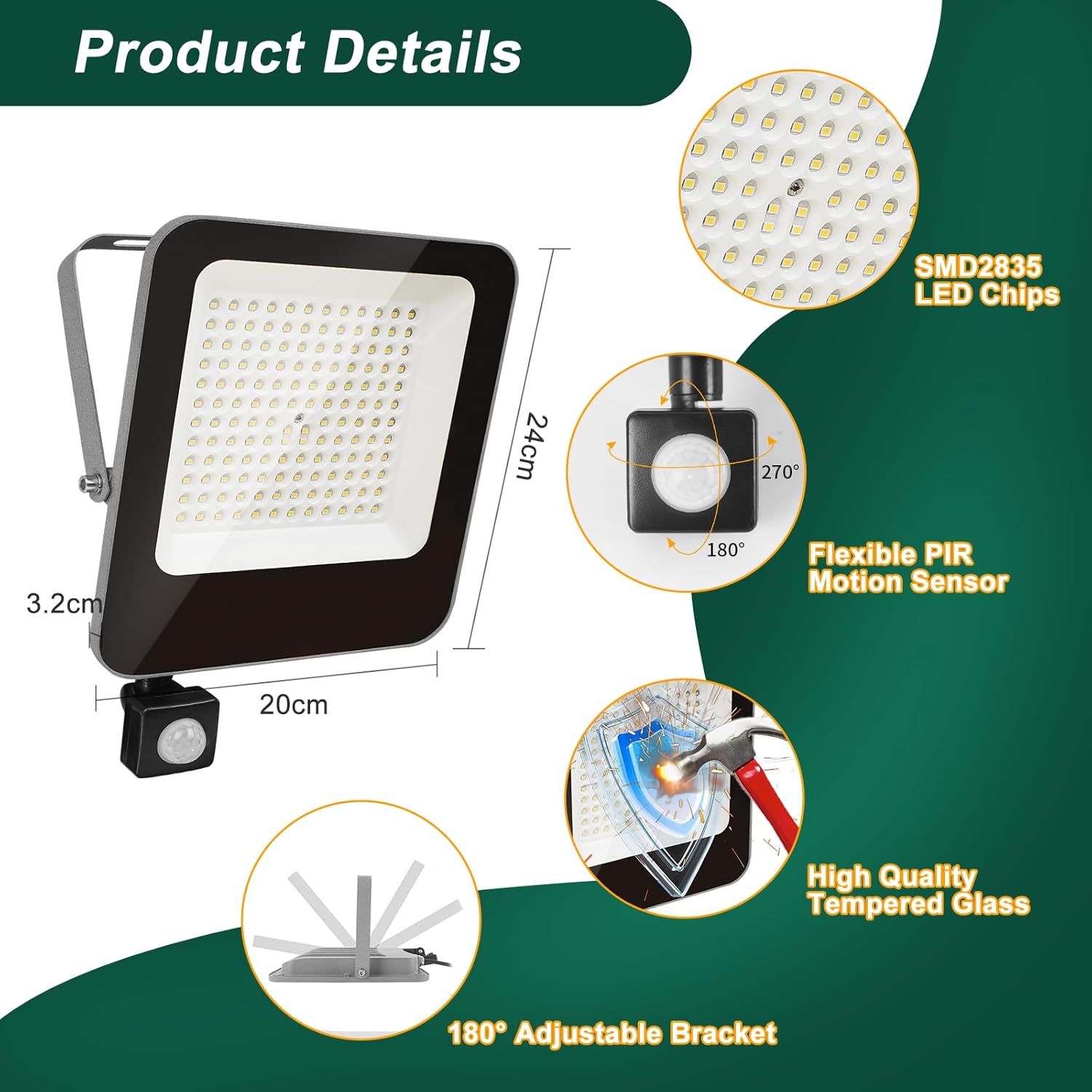 100W LED Strahler mit Bewegungsmelder Außen,10000LM 6500K Kaltweiß Superhell Außenstrahler Flutlicht,Wasserdicht LED Fluter Scheinwerfer Aussen,Wandleuchte für Garten,Garage,Hof,Patio-10PCS