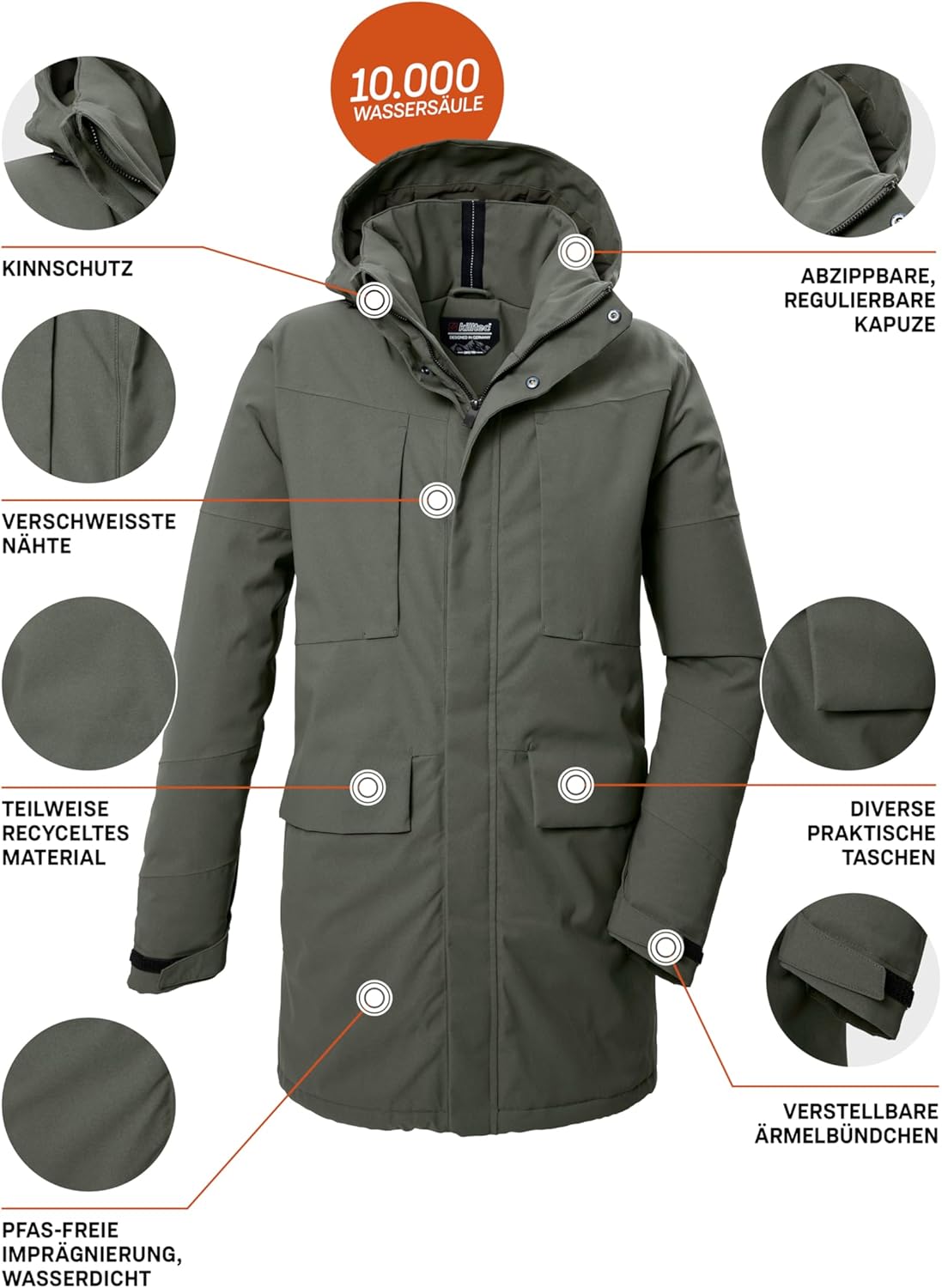 Killtec Herren Kow 80 Mn Prk Funktionsparka/Parka mit abzippbarer Kapuze