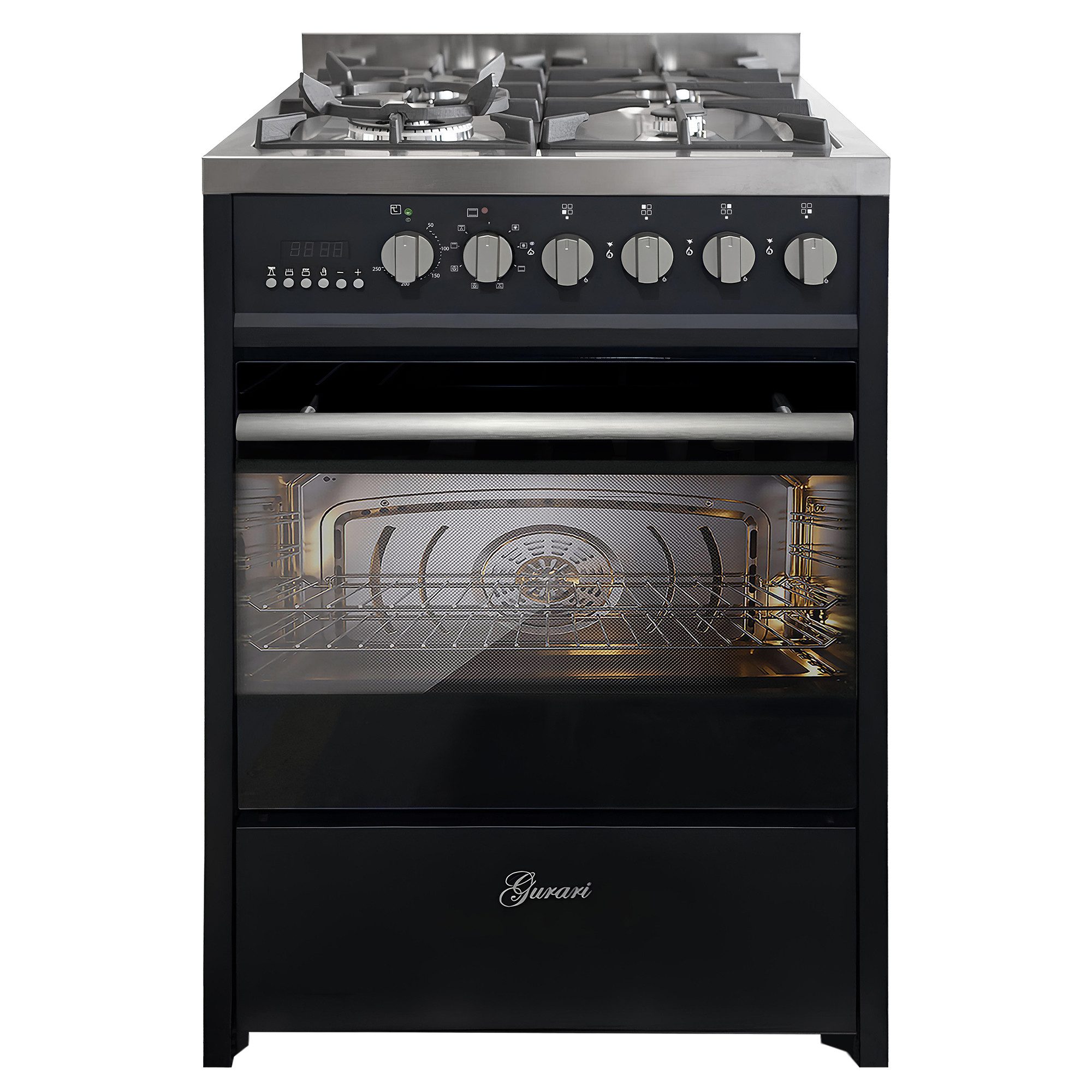 Gas-Standherd 60 cm Schwarze Gasherd mit Elektrobackofen 60 L Range Coocker GCH E 610 Gas-Elektro-Standherd, Erdgas/Propangas, 4 Kw, WOK