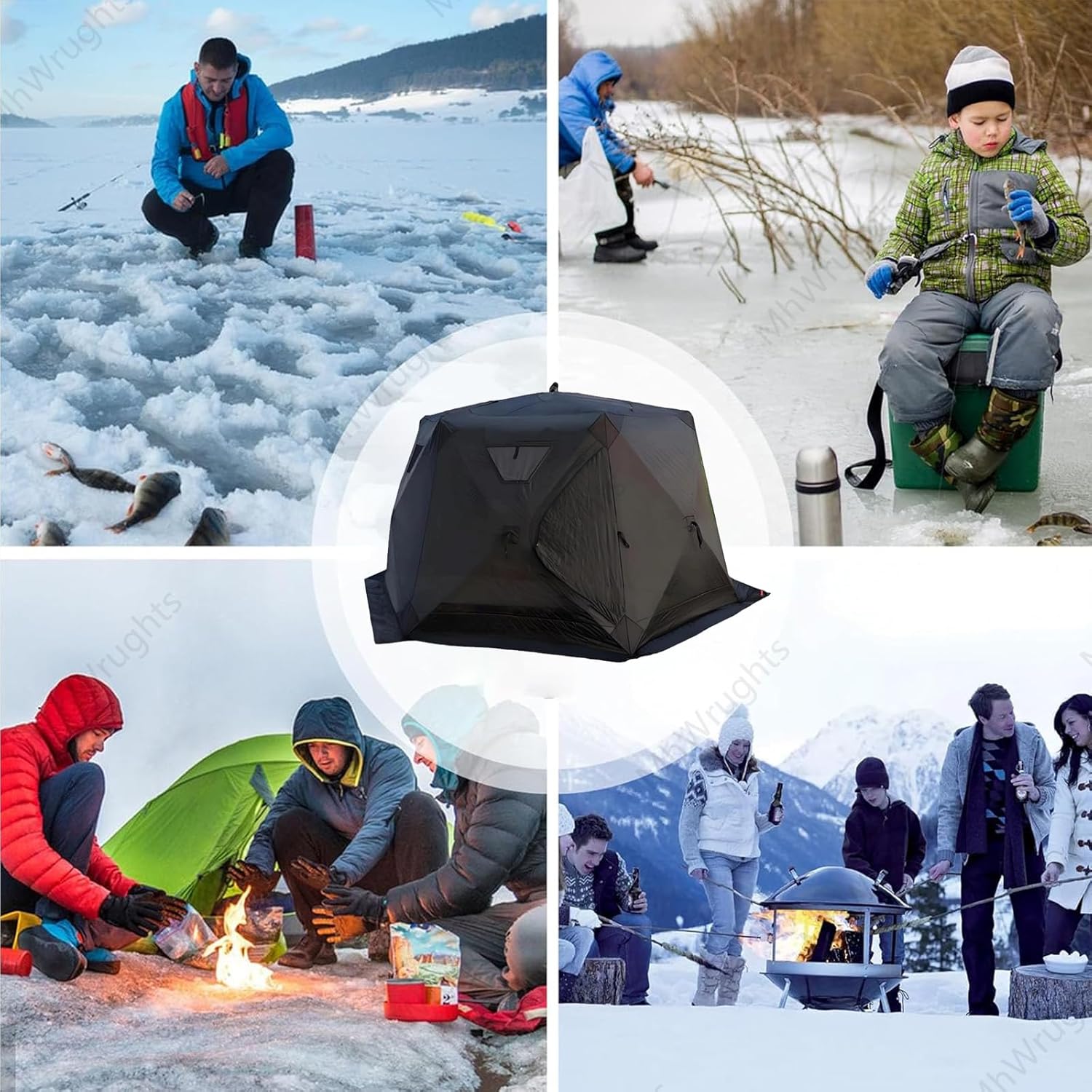 Isolierter sechseckiger Unterschlupf, Pop-Up-Unterstand für Eisangeln, tragbar, für 5-6 Personen, mit Herd Jack Boden, für Eisfischen & Wintercamping