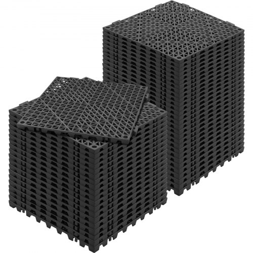 VEVOR Ineinandergreifende Fliesen 50 Stk. Bodenfliesen Drainage-Bodenfliesen, Bodenfliesen 30 x 30 cm Außenbereich Quadratische Bodenfliesen Terrasse PVC Bodenfliesen Badezimmer, Toilette, Schwarz