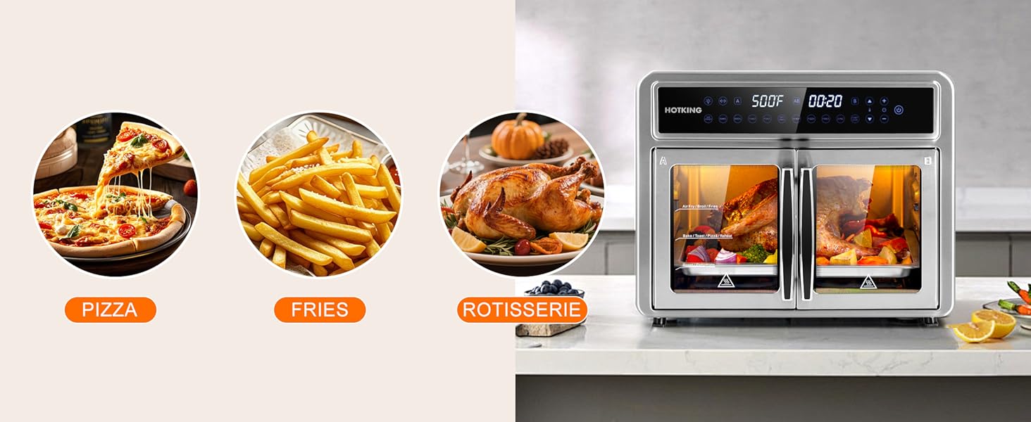 10-in-1 Versatility�?air fry, bake, broil, toast, roast, dehydrate, reheat, pizza, fries, rotisserie