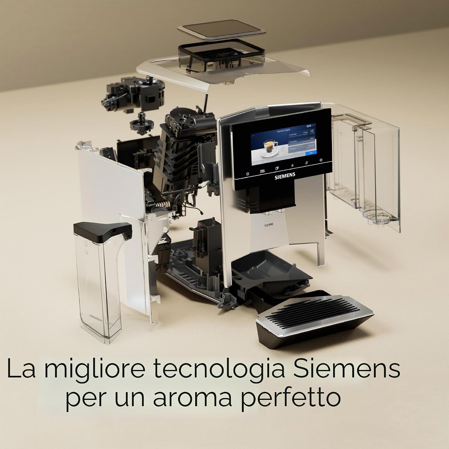 SIEMENS Macchina da caffè automatica EQ900 plus TQ903DZ3, pulizia automatica e decalcificazione, controllo app, display intuitivo, modalità barista, riduzione del rumore, smerigliatrice premiata, 1500
