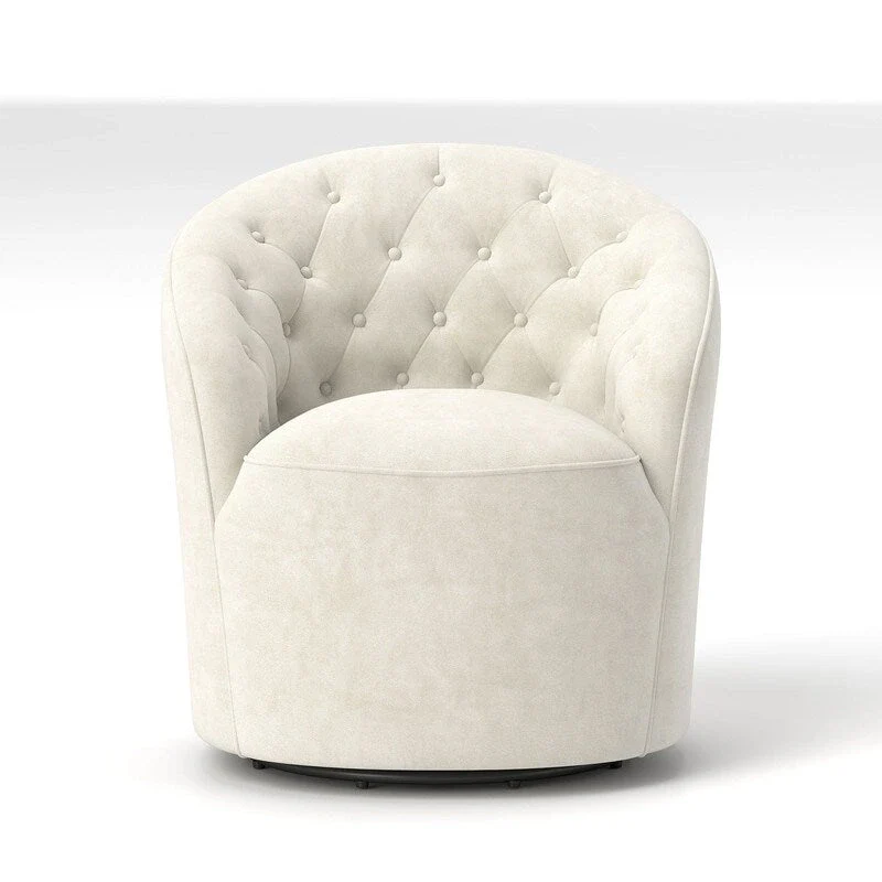 Velvet Upholstered 360 Degree Swivel Barrel Chair with Button Tufted Back