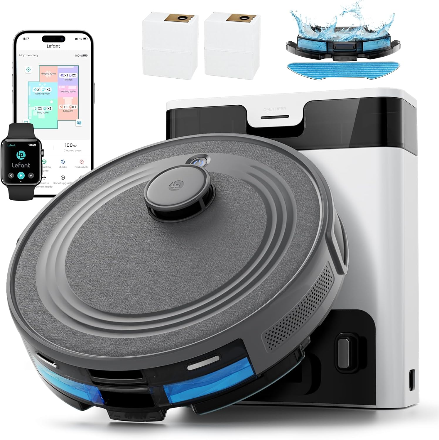 Lefant Robot Aspirapolvere con 2200Pa, Senza Grovigli,7,6cm Ultra Sottile,Autocaricante,Wi-Fi/App/Alexa,120 Minuti,6 Modalità di Pulizia,Ideale per Peli di Animali Domestici,Pavimenti Duri M210-Pro